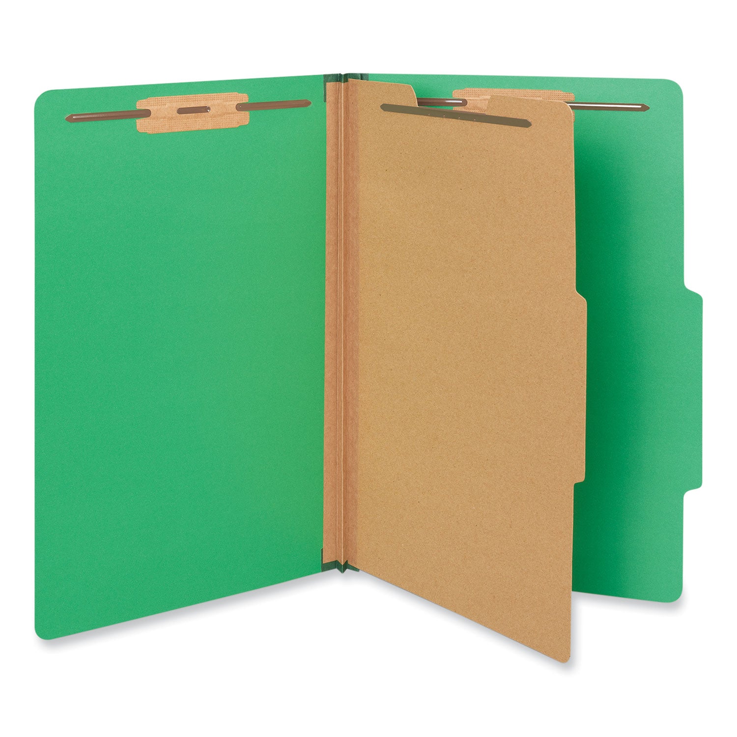 Bright Colored Pressboard Classification Folders, 2" Expansion, 1 Divider, 4 Fasteners, Legal Size, Emerald Green, 10/Box - 