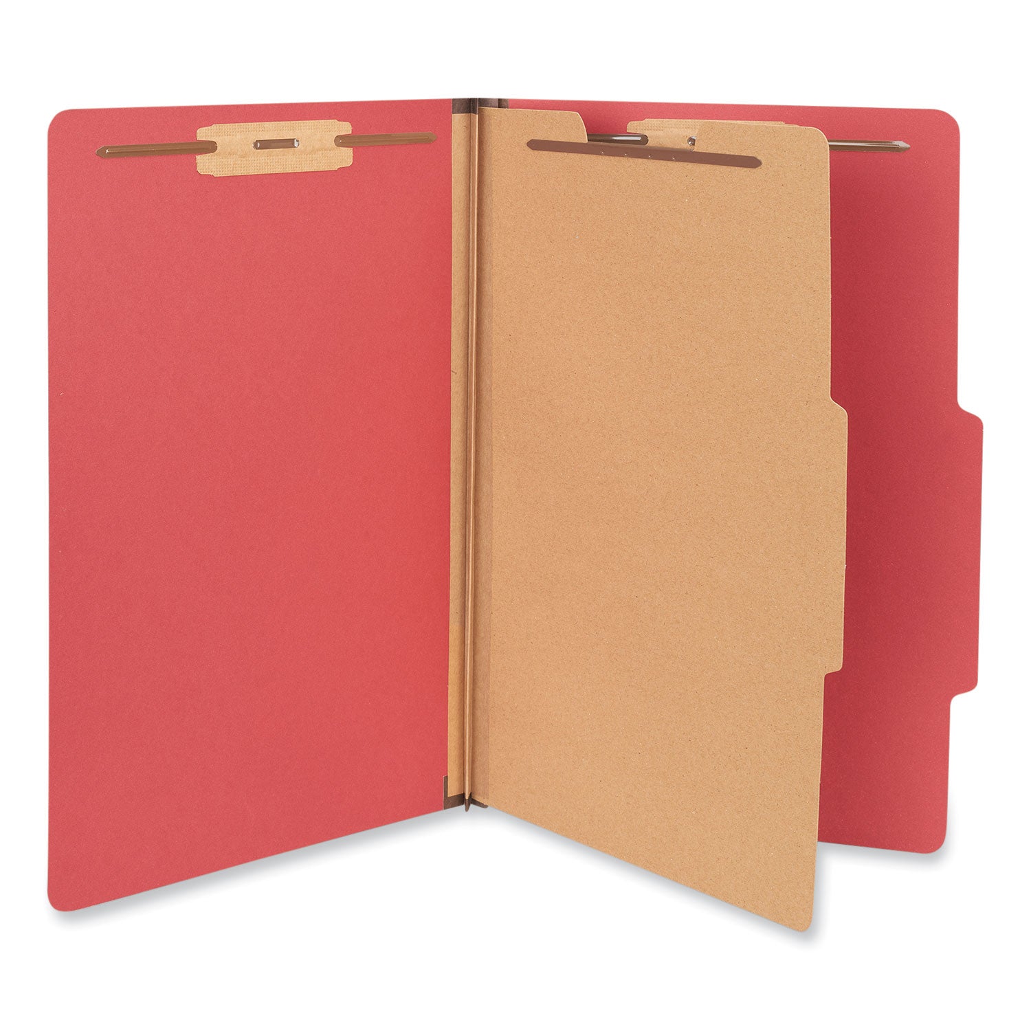 Bright Colored Pressboard Classification Folders, 2" Expansion, 1 Divider, 4 Fasteners, Legal Size, Ruby Red Exterior, 10/Box - 
