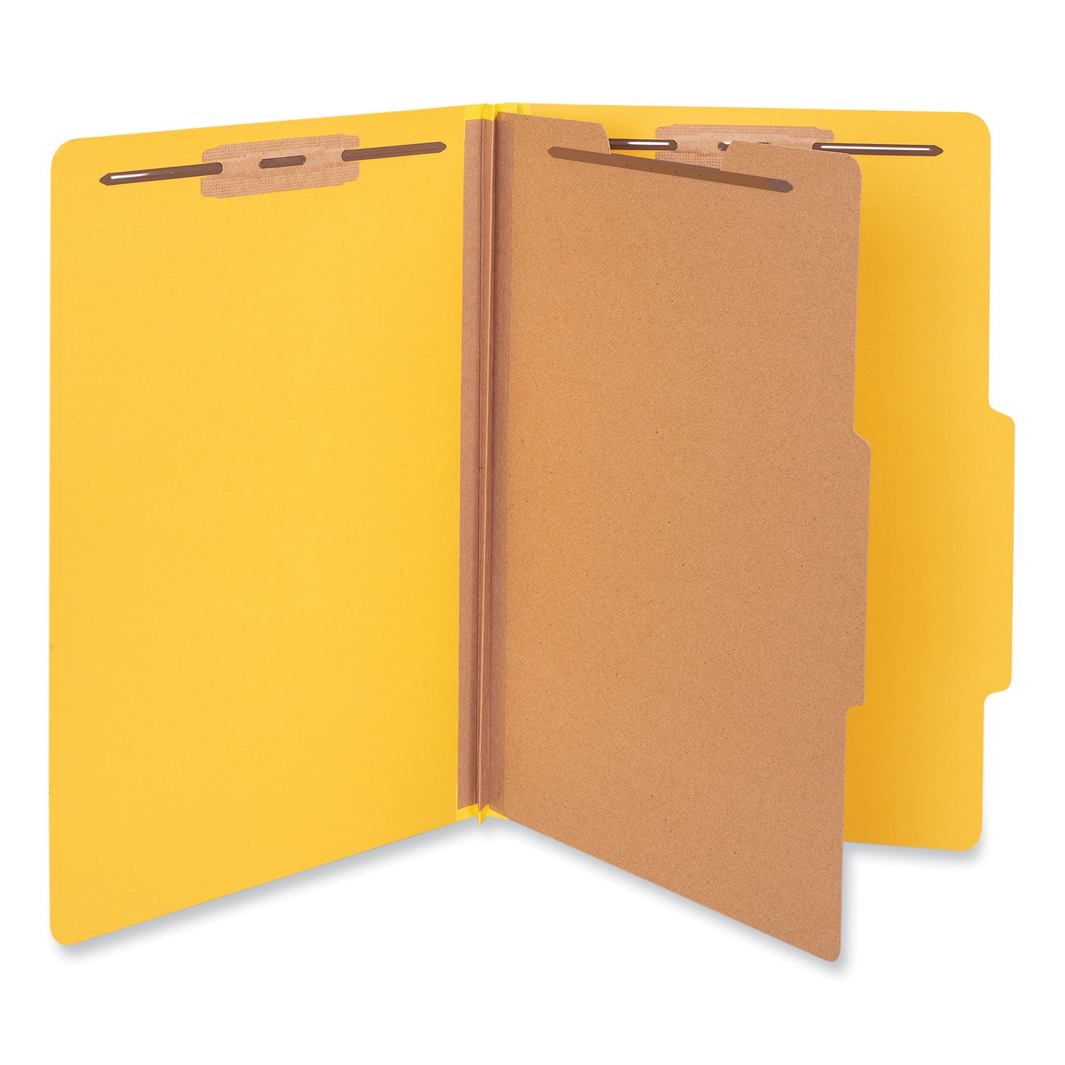 Bright Colored Pressboard Classification Folders, 2" Expansion, 1 Divider, 4 Fasteners, Legal Size, Yellow Exterior, 10/Box - 