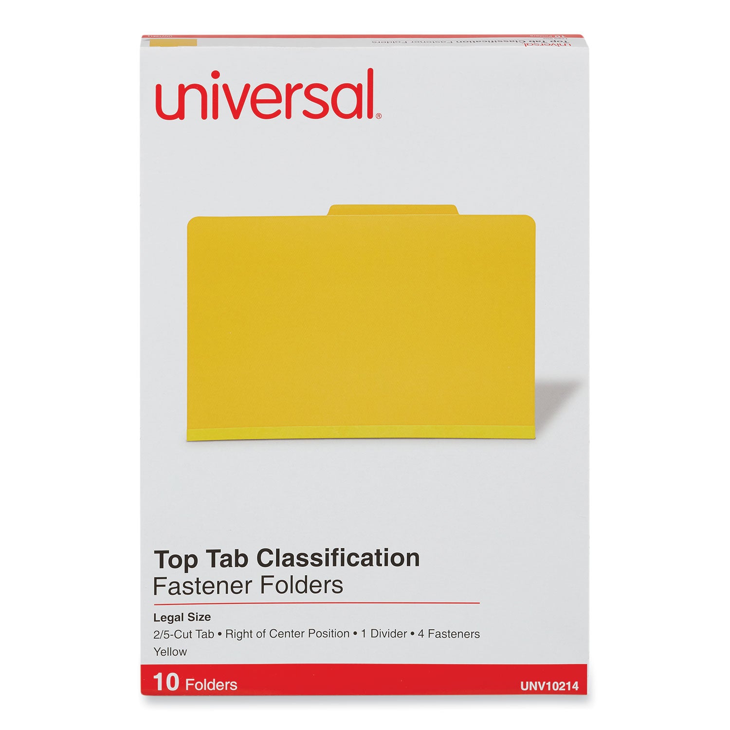 Bright Colored Pressboard Classification Folders, 2" Expansion, 1 Divider, 4 Fasteners, Legal Size, Yellow Exterior, 10/Box - 