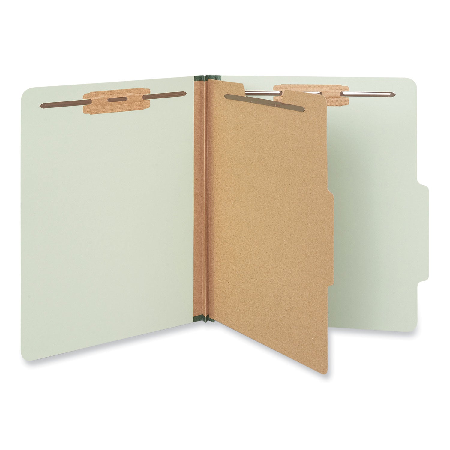 Four-Section Pressboard Classification Folders, 2" Expansion, 1 Divider, 4 Fasteners, Letter Size, Green Exterior, 10/Box - 