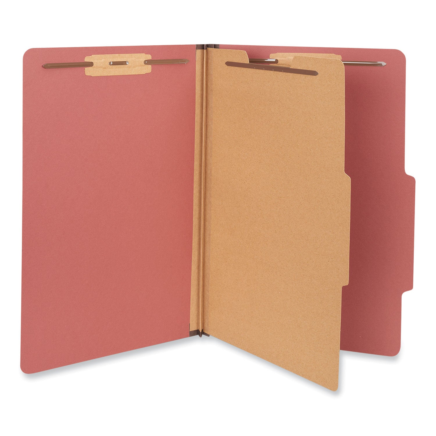 Four-Section Pressboard Classification Folders, 2" Expansion, 1 Divider, 4 Fasteners, Legal Size, Red Exterior, 10/Box - 