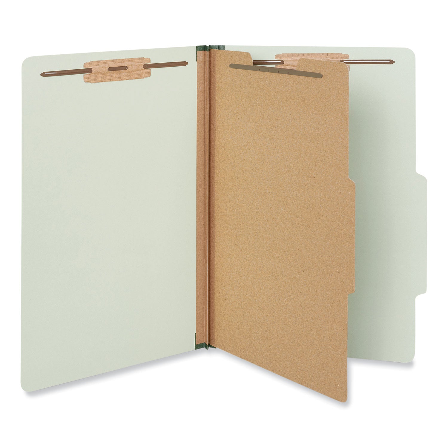Four-Section Pressboard Classification Folders, 2" Expansion, 1 Divider, 4 Fasteners, Legal Size, Green Exterior, 10/Box - 