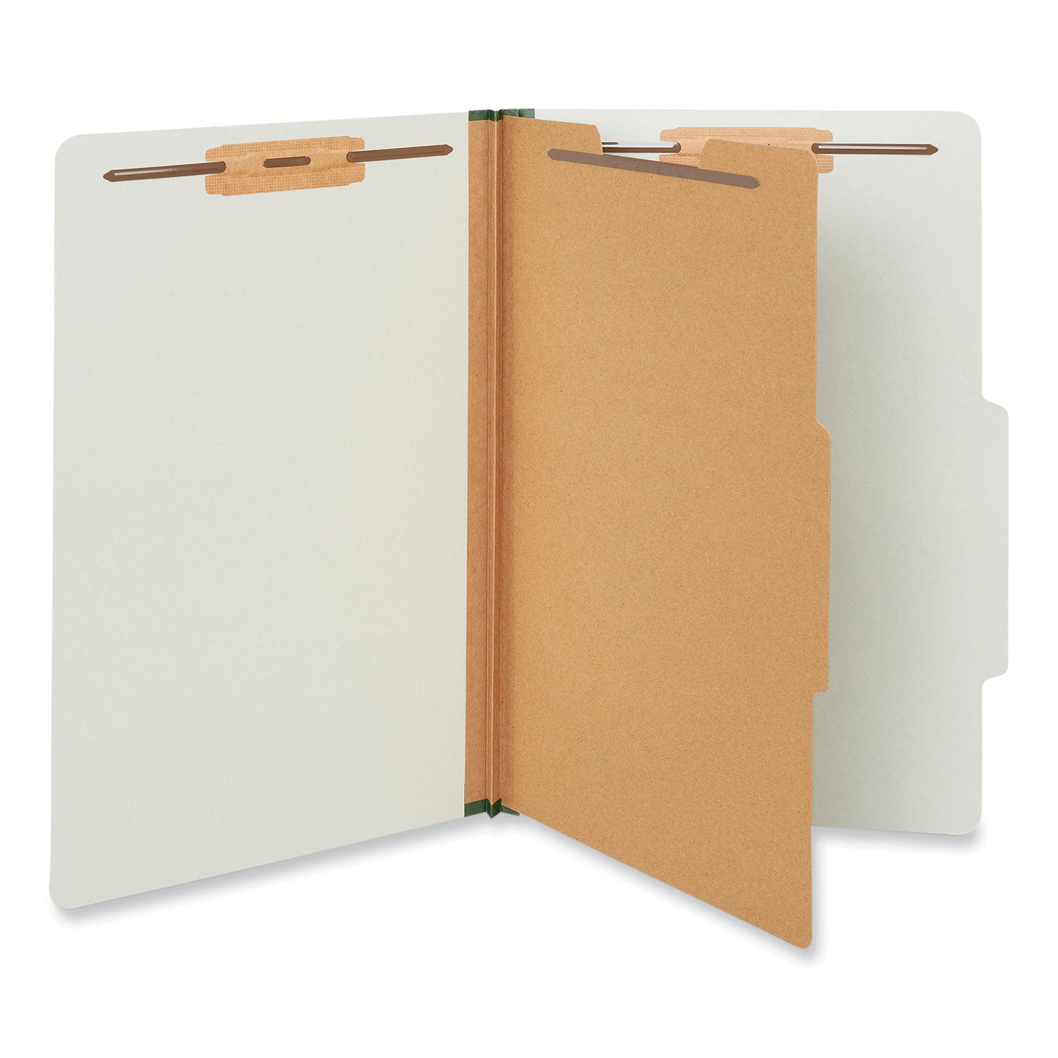 Four-Section Pressboard Classification Folders, 2" Expansion, 1 Divider, 4 Fasteners, Legal Size, Gray Exterior, 10/Box - 