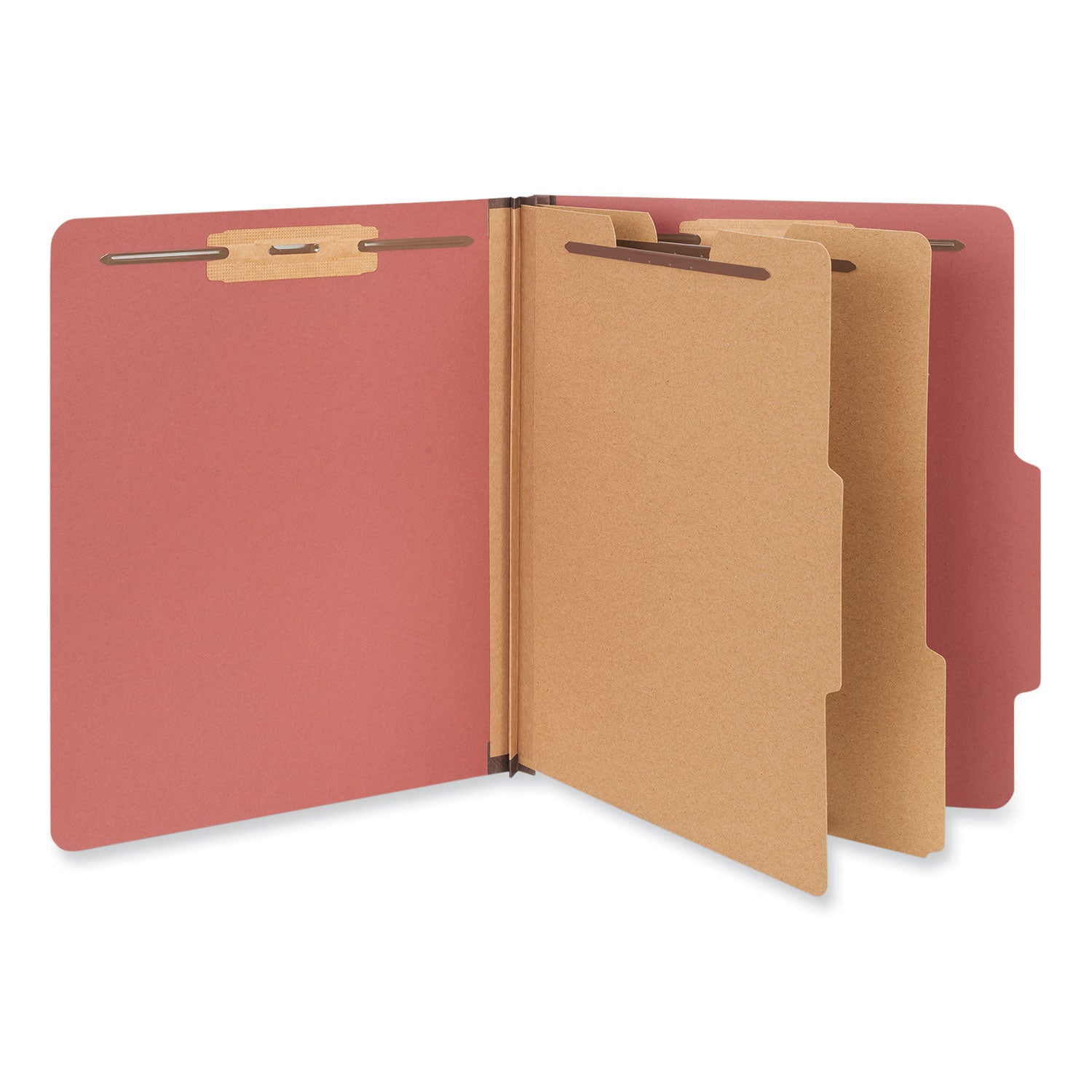 Six-Section Pressboard Classification Folders, 2" Expansion, 2 Dividers, 6 Fasteners, Letter Size, Red Exterior, 10/Box - 