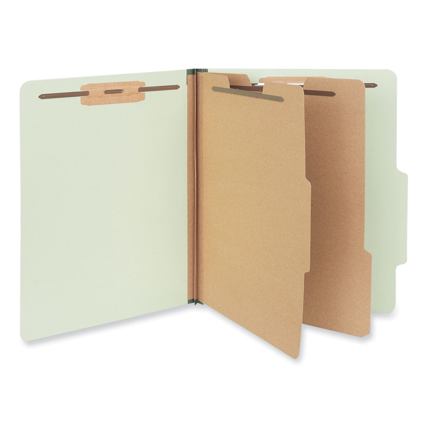 Six-Section Pressboard Classification Folders, 2" Expansion, 2 Dividers, 6 Fasteners, Letter Size, Green Exterior, 10/Box - 