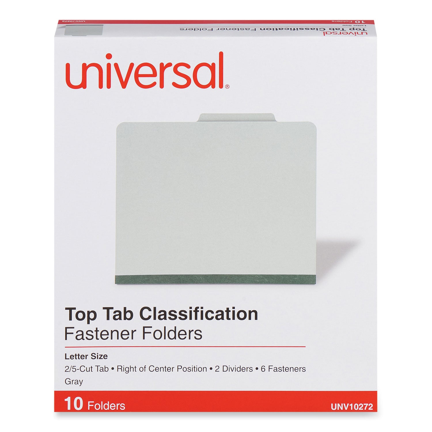 Six-Section Pressboard Classification Folders, 2" Expansion, 2 Dividers, 6 Fasteners, Letter Size, Gray Exterior, 10/Box - 