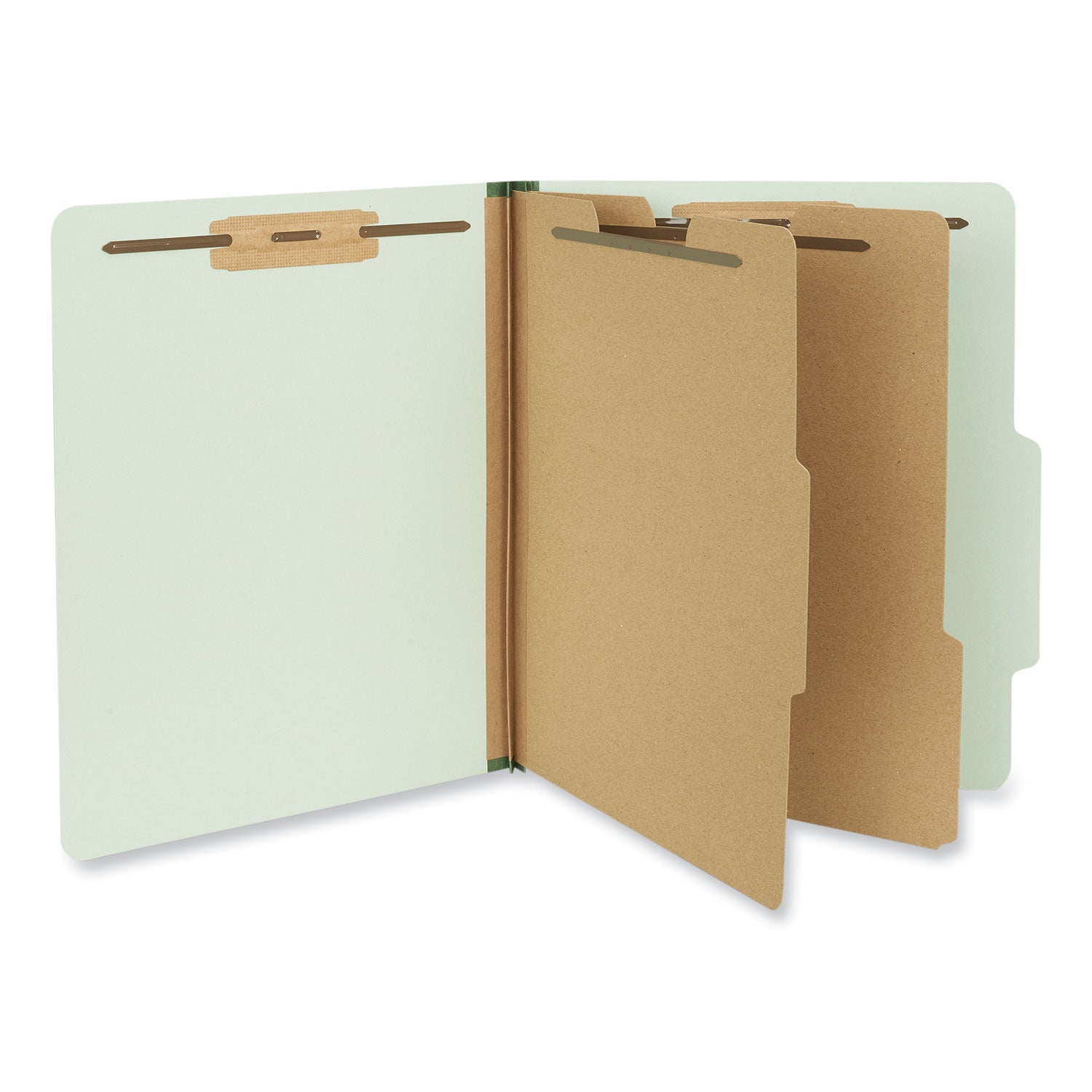 Six-Section Pressboard Classification Folders, 2" Expansion, 2 Dividers, 6 Fasteners, Letter Size, Gray-Green, 10/Box - 