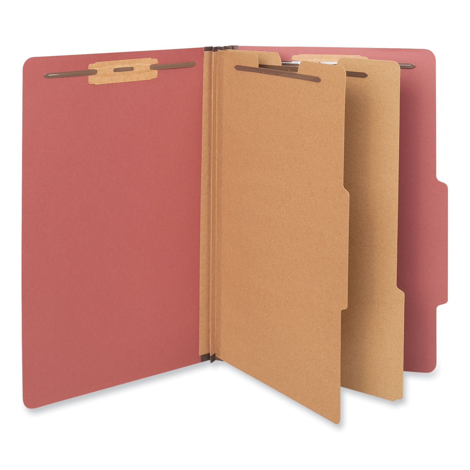 Six-Section Pressboard Classification Folders, 2" Expansion, 2 Dividers, 6 Fasteners, Legal Size, Red Exterior, 10/Box - 