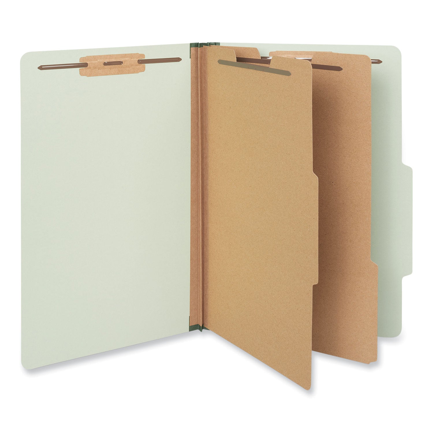 Six-Section Pressboard Classification Folders, 2" Expansion, 2 Dividers, 6 Fasteners, Legal Size, Green Exterior, 10/Box - 