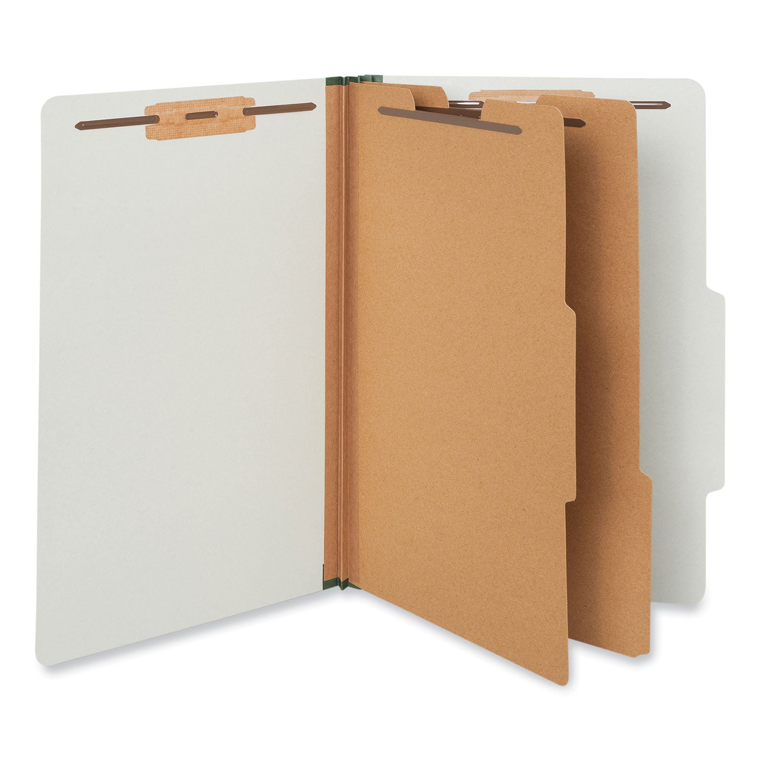 Six-Section Pressboard Classification Folders, 2" Expansion, 2 Dividers, 6 Fasteners, Legal Size, Gray Exterior, 10/Box - 1