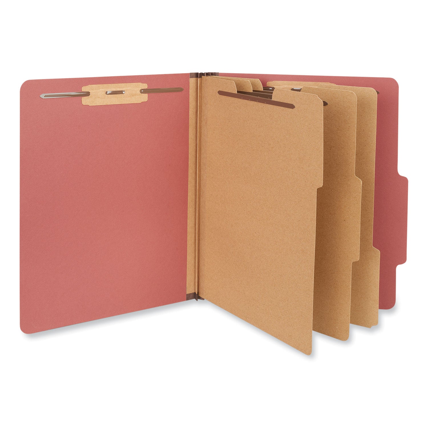 Eight-Section Pressboard Classification Folders, 3" Expansion, 3 Dividers, 8 Fasteners, Letter Size, Red Exterior, 10/Box - 