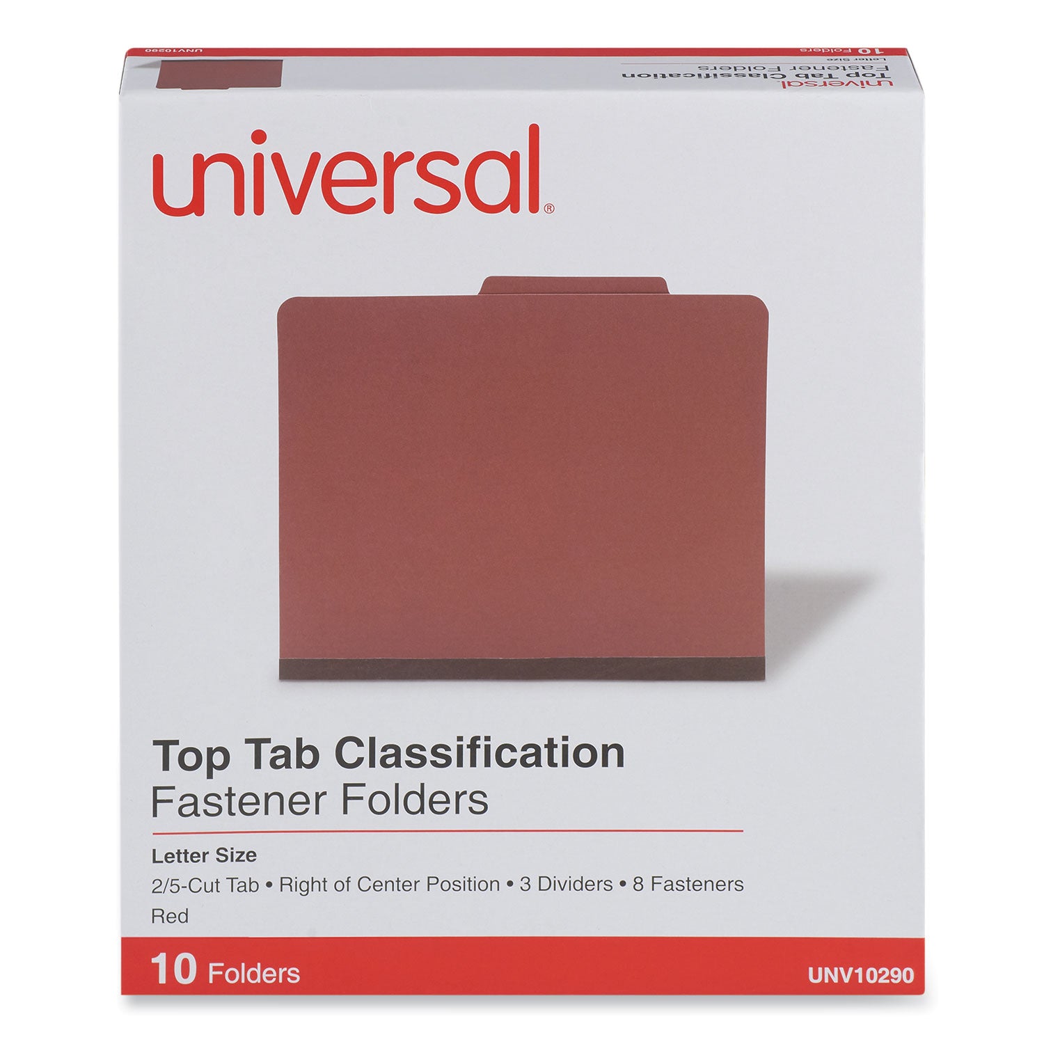 Eight-Section Pressboard Classification Folders, 3" Expansion, 3 Dividers, 8 Fasteners, Letter Size, Red Exterior, 10/Box - 