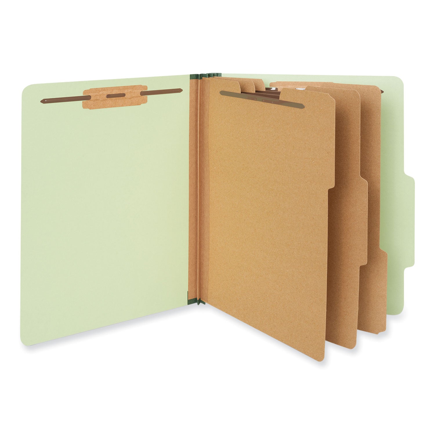 Eight-Section Pressboard Classification Folders, 3" Expansion, 3 Dividers, 8 Fasteners, Letter Size, Green Exterior, 10/Box - 