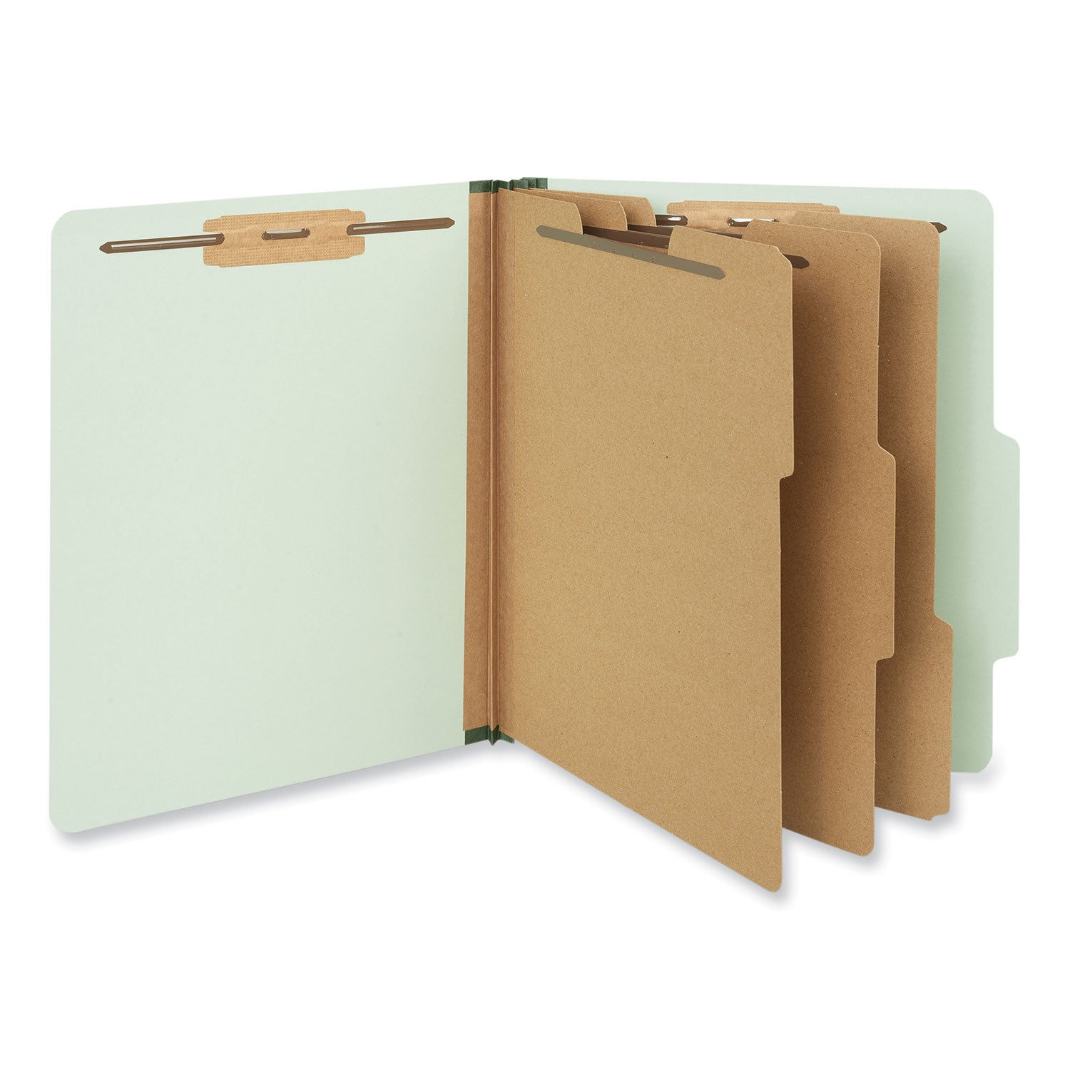Eight-Section Pressboard Classification Folders, 3" Expansion, 3 Dividers, 8 Fasteners, Letter Size, Gray-Green, 10/Box - 