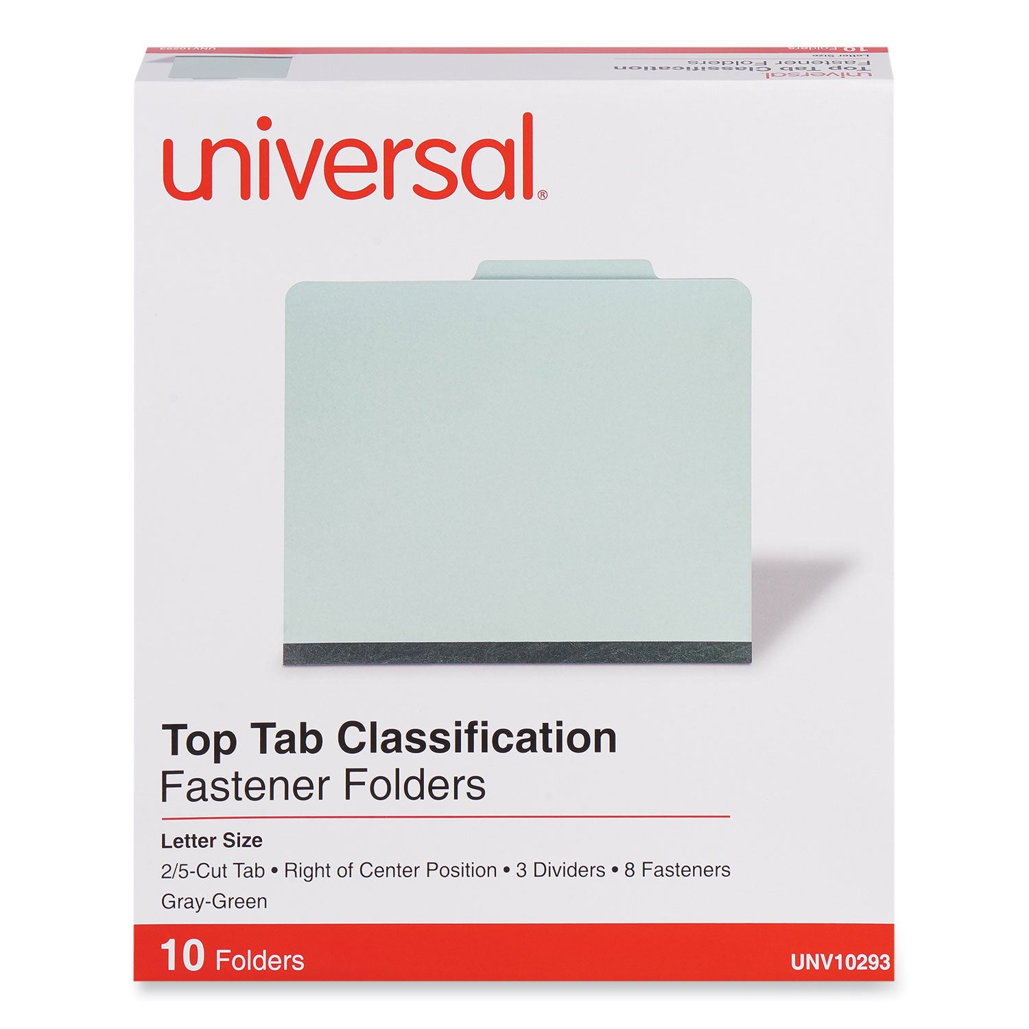 Eight-Section Pressboard Classification Folders, 3" Expansion, 3 Dividers, 8 Fasteners, Letter Size, Gray-Green, 10/Box - 