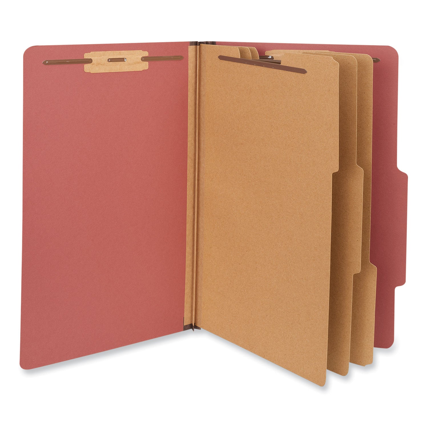 Eight-Section Pressboard Classification Folders, 3" Expansion, 3 Dividers, 8 Fasteners, Legal Size, Red Exterior, 10/Box - 