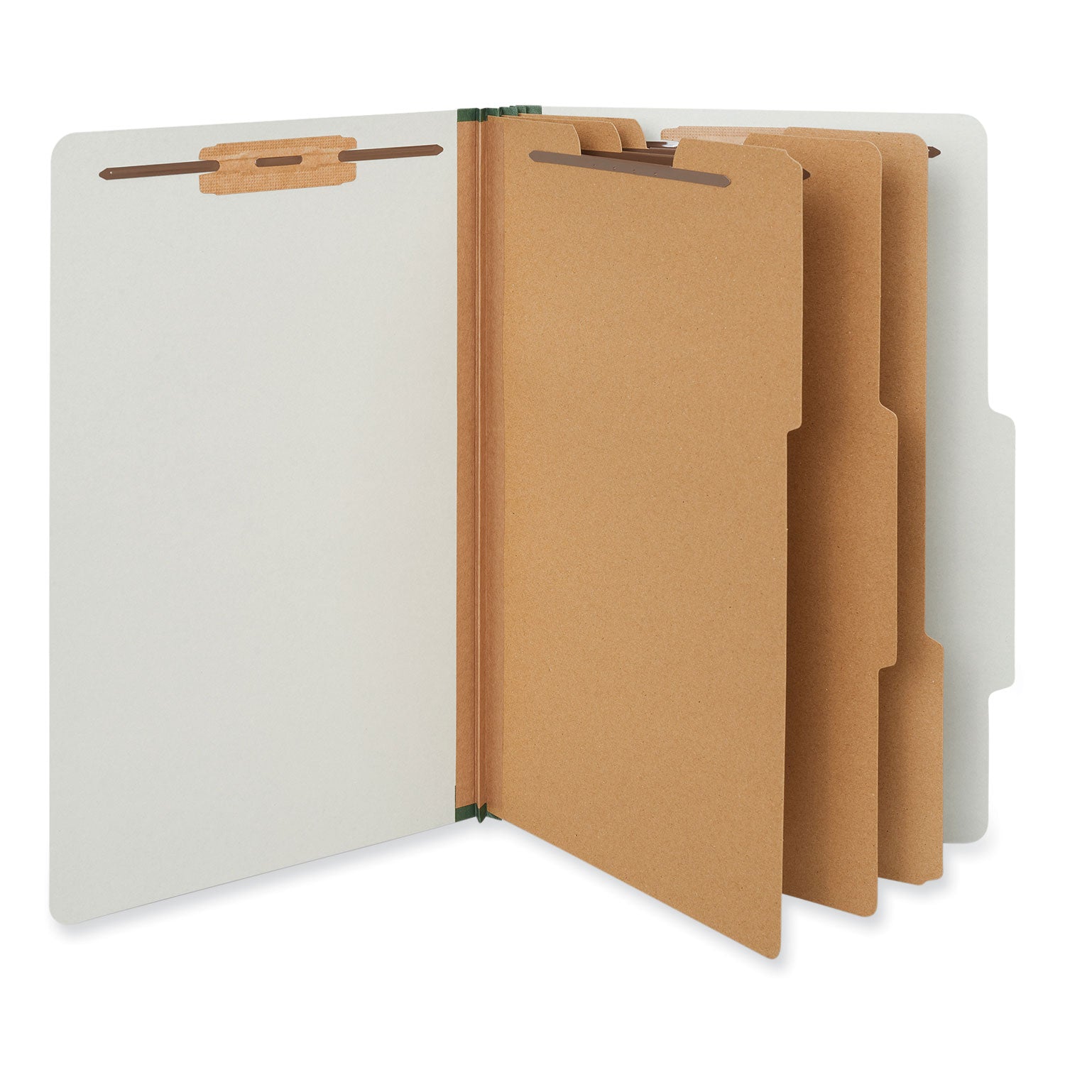 Eight-Section Pressboard Classification Folders, 3" Expansion, 3 Dividers, 8 Fasteners, Legal Size, Gray Exterior, 10/Box - 