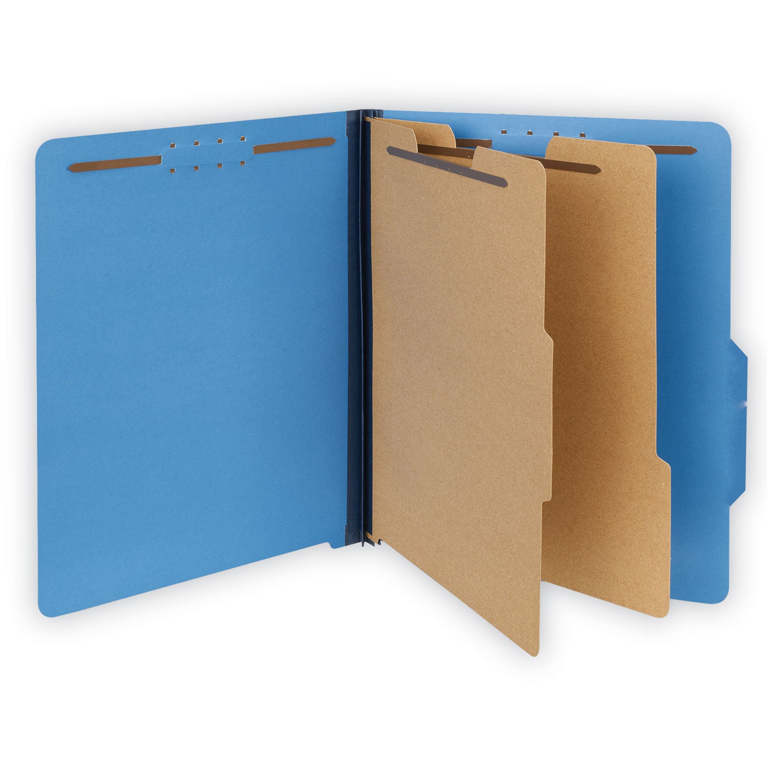 Bright Colored Pressboard Classification Folders, 2" Expansion, 2 Dividers, 6 Fasteners, Letter Size, Cobalt Blue, 10/Box - 