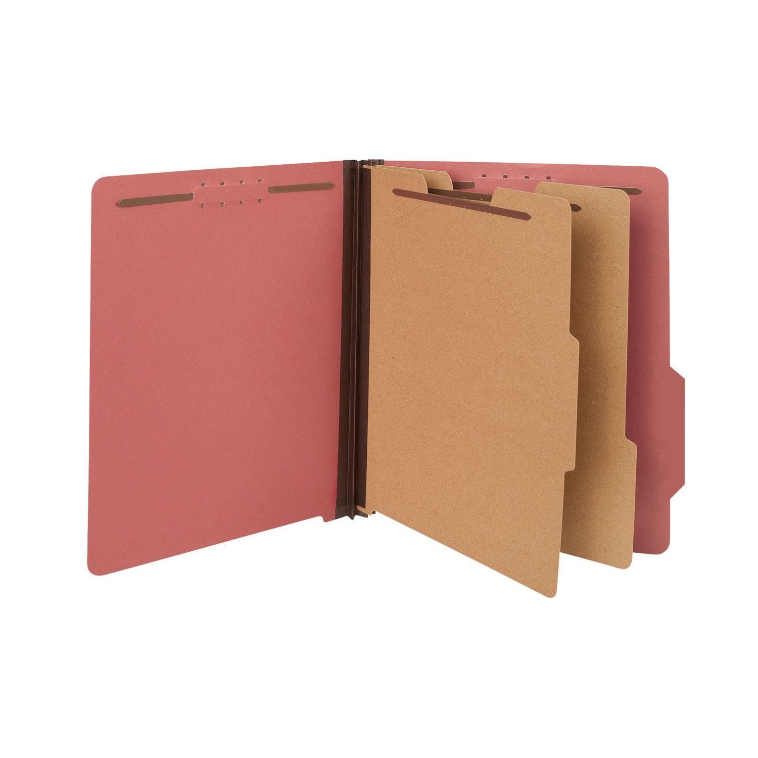 Bright Colored Pressboard Classification Folders, 2" Expansion, 2 Dividers, 6 Fasteners, Letter Size, Ruby Red, 10/Box - 
