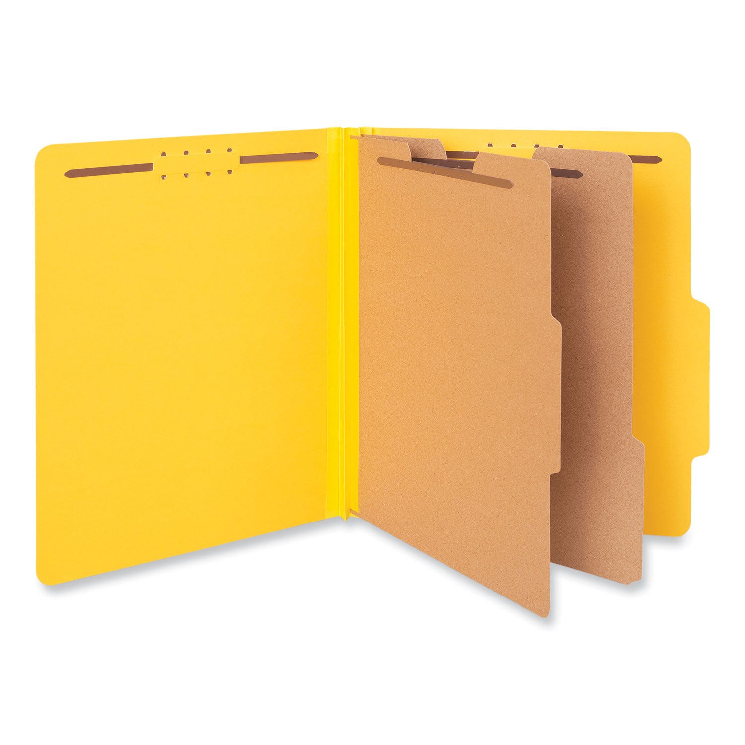 Bright Colored Pressboard Classification Folders, 2" Expansion, 2 Dividers, 6 Fasteners, Letter Size, Yellow Exterior, 10/Box - 