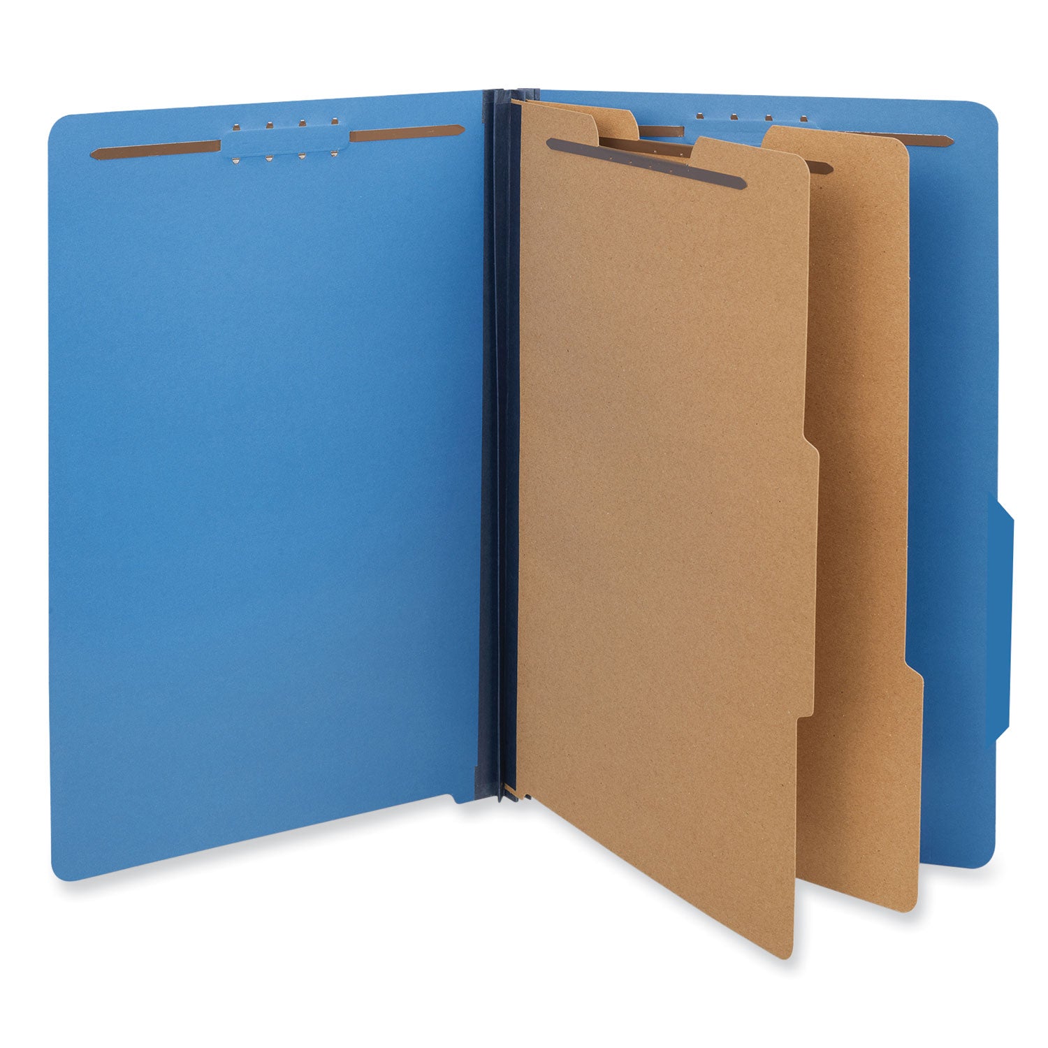 Bright Colored Pressboard Classification Folders, 2" Expansion, 2 Dividers, 6 Fasteners, Legal Size, Cobalt Blue, 10/Box - 