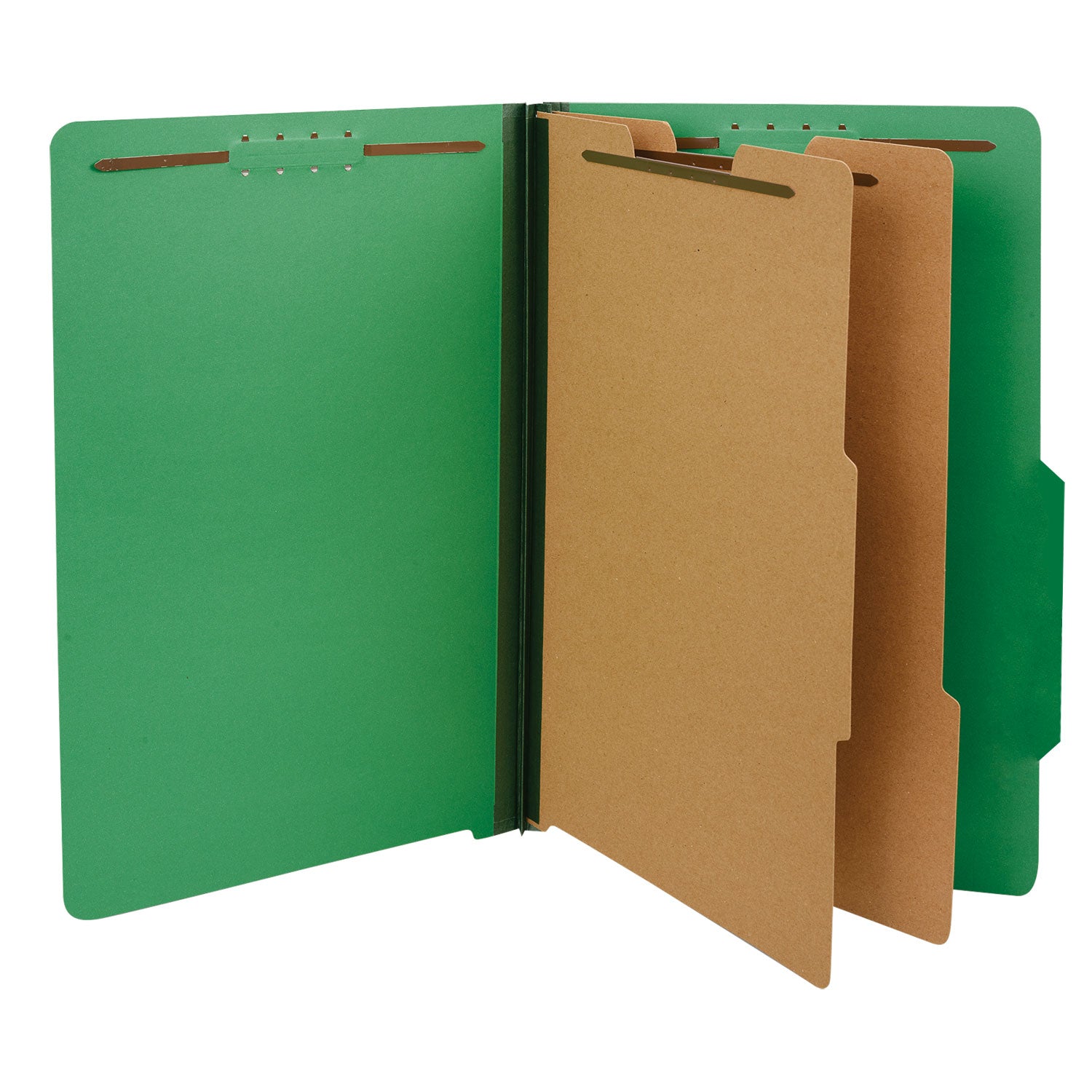 Bright Colored Pressboard Classification Folders, 2" Expansion, 2 Dividers, 6 Fasteners, Legal Size, Emerald Green, 10/Box - 