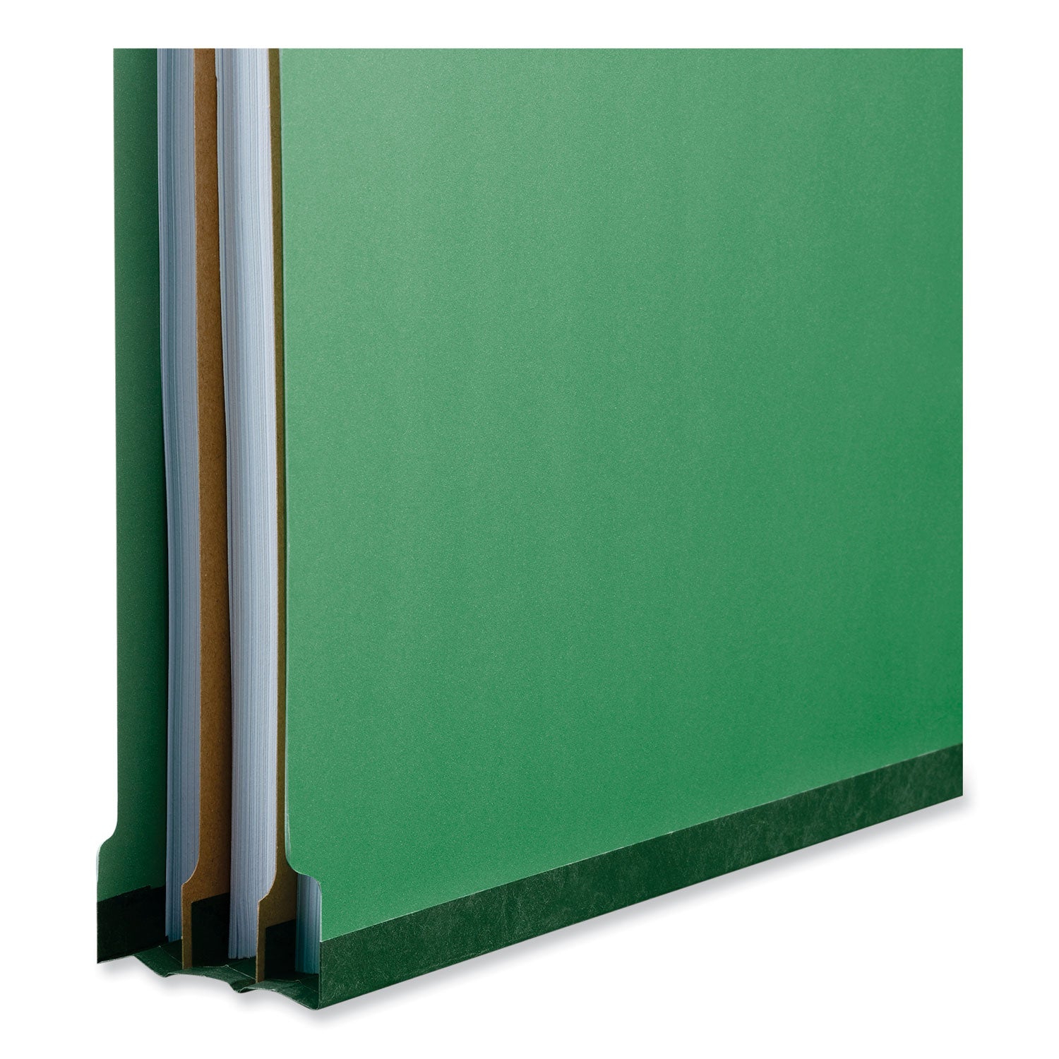 Bright Colored Pressboard Classification Folders, 2" Expansion, 2 Dividers, 6 Fasteners, Legal Size, Emerald Green, 10/Box - 