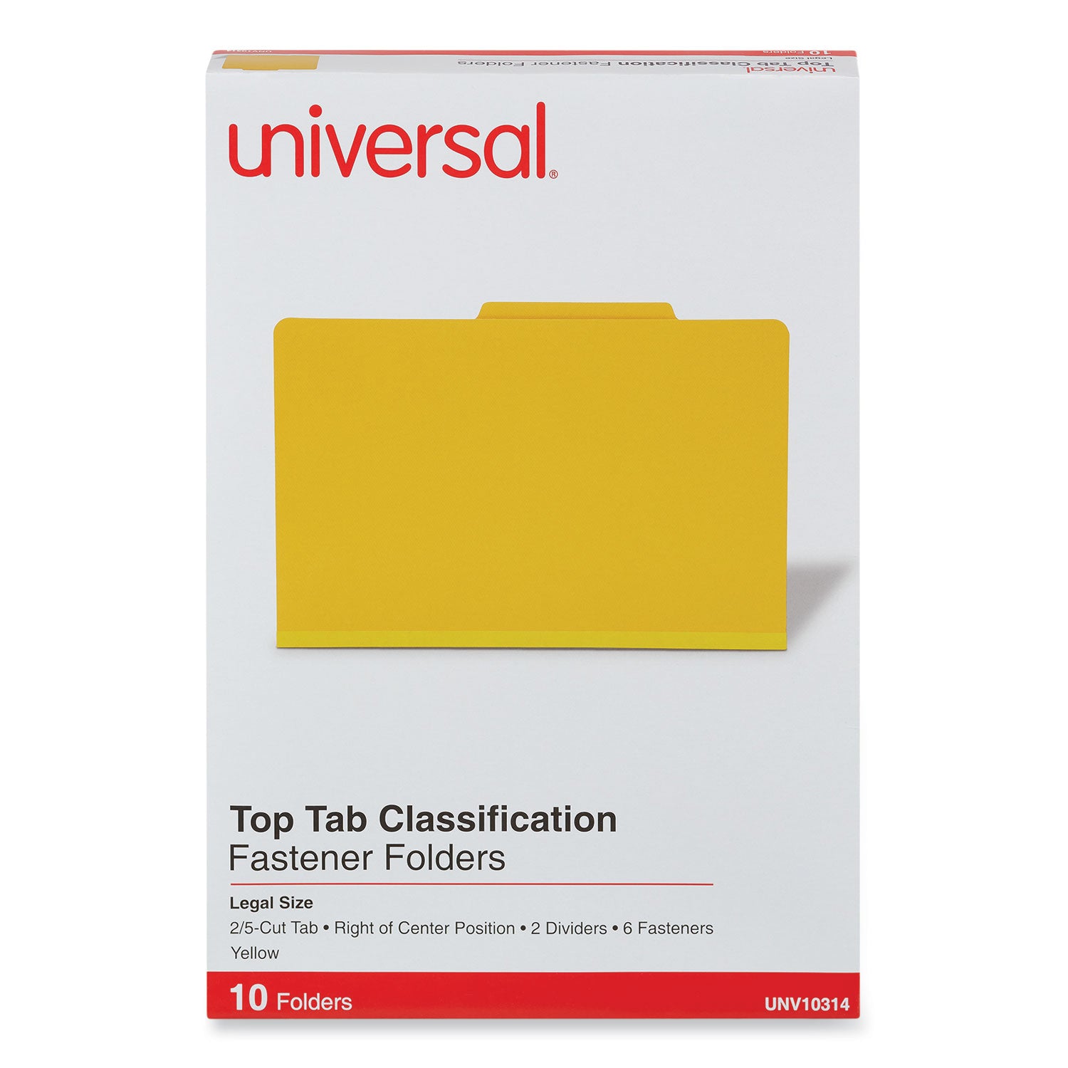 Bright Colored Pressboard Classification Folders, 2" Expansion, 2 Dividers, 6 Fasteners, Legal Size, Yellow Exterior, 10/Box - 