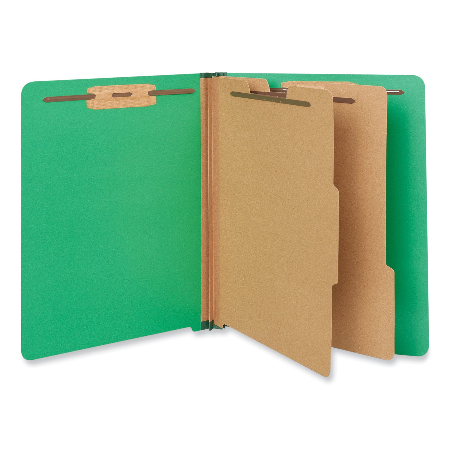 Deluxe Six-Section Pressboard End Tab Classification Folders, 2 Dividers, 6 Fasteners, Letter Size, Green, 10/Box - 