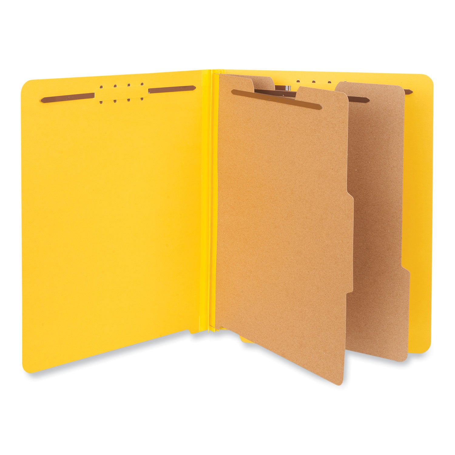 Deluxe Six-Section Pressboard End Tab Classification Folders, 2 Dividers, 6 Fasteners, Letter Size, Yellow, 10/Box - 