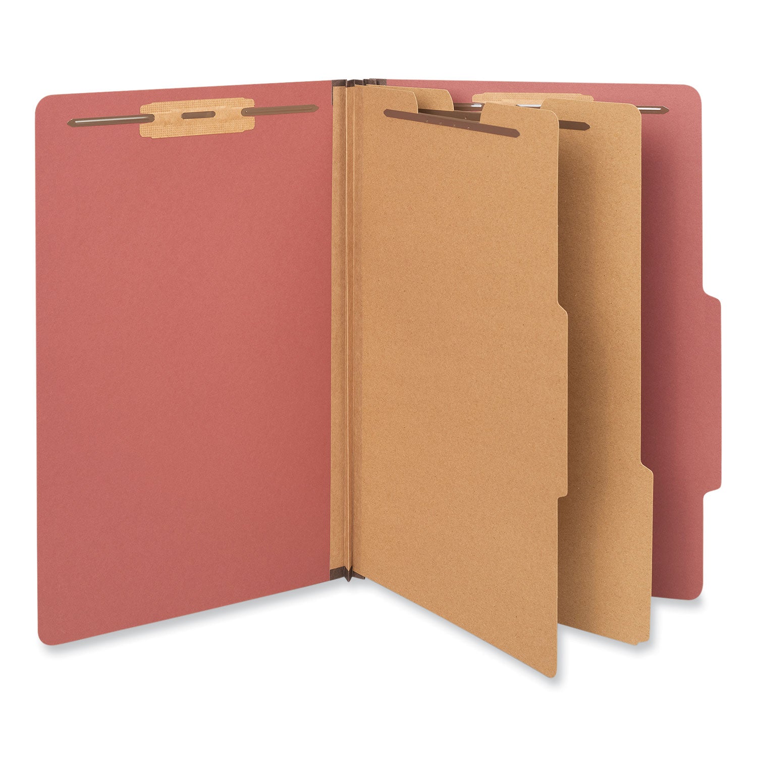 six-section-classification-folders-heavy-duty-pressboard-cover-2-dividers-6-fasteners-legal-size-brick-red-20-box_unv10403 - 1