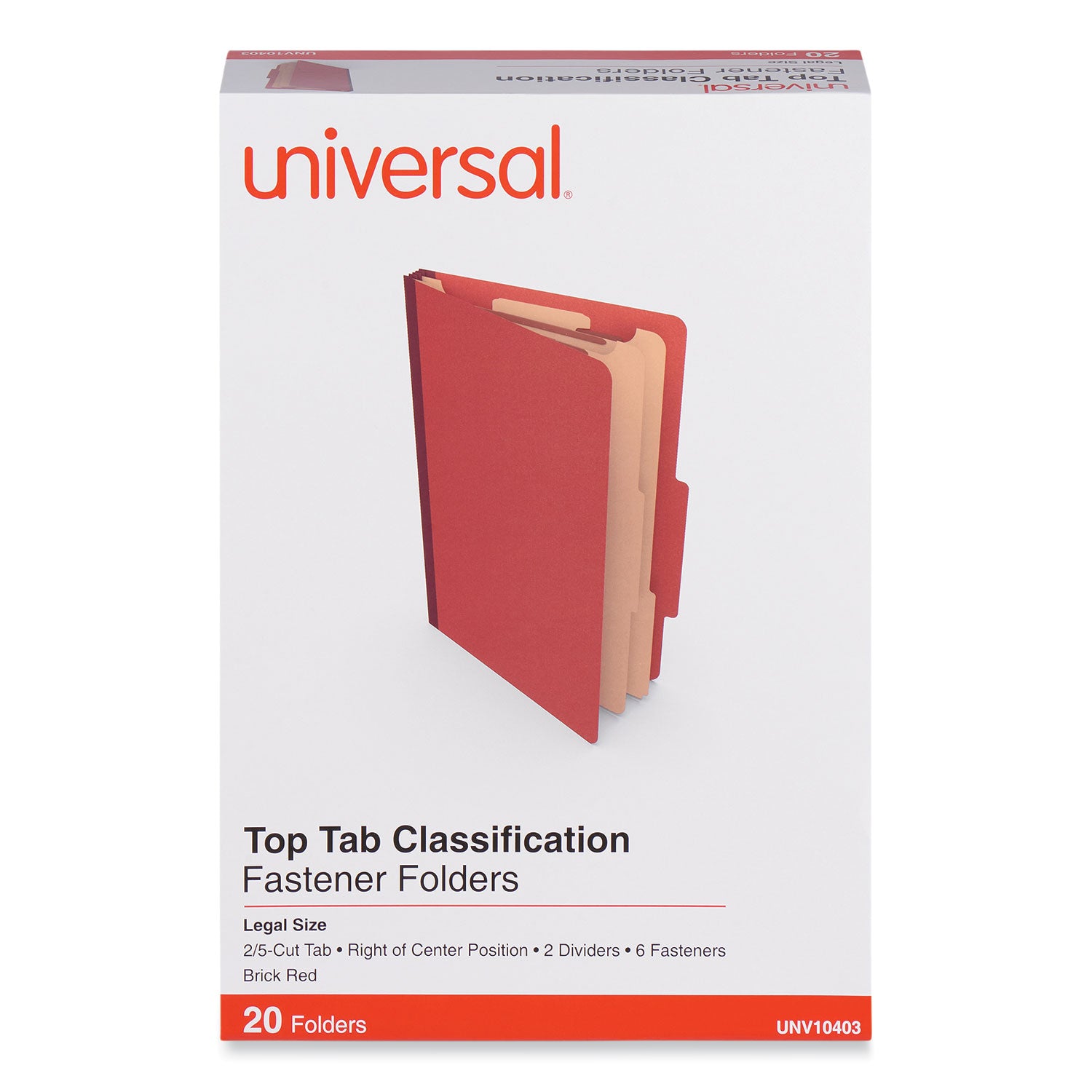six-section-classification-folders-heavy-duty-pressboard-cover-2-dividers-6-fasteners-legal-size-brick-red-20-box_unv10403 - 2