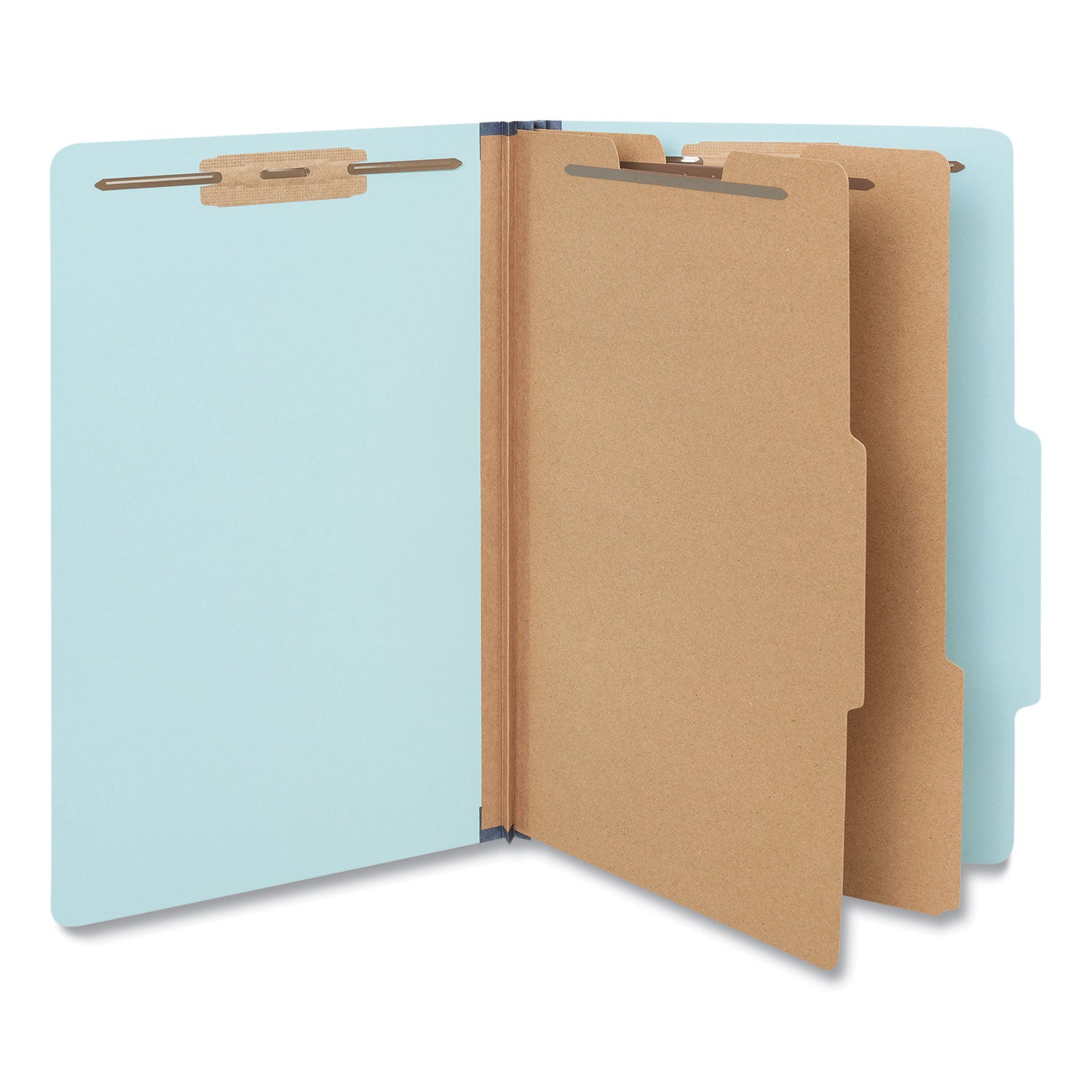 six-section-classification-folders-heavy-duty-pressboard-cover-2-dividers-6-fasteners-legal-size-light-blue-20-box_unv10406 - 1