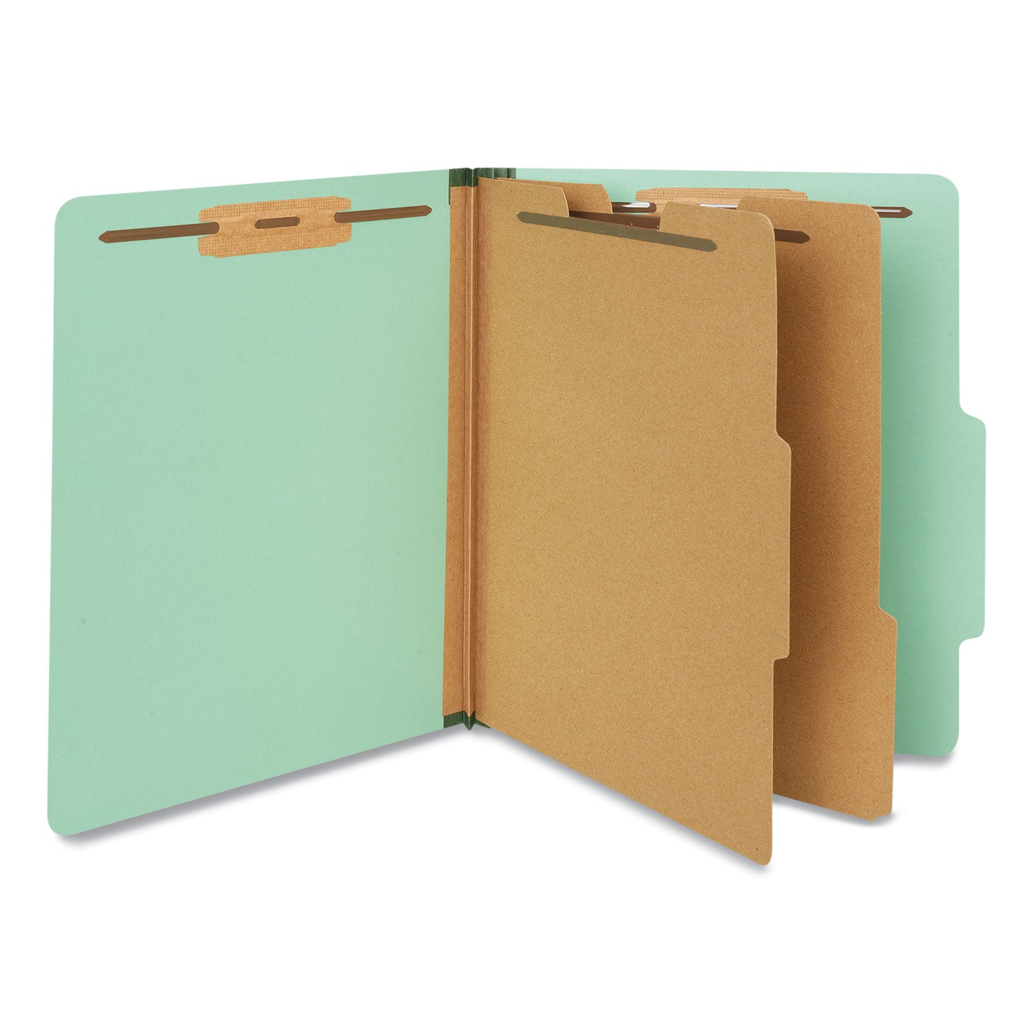 six-section-classification-folders-heavy-duty-pressboard-cover-2-dividers-6-fasteners-letter-size-light-green-20-box_unv10407 - 2