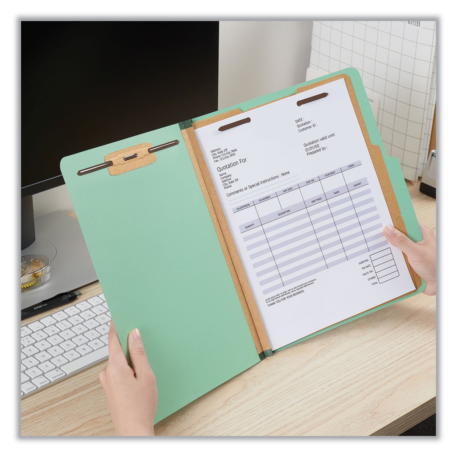 six-section-classification-folders-heavy-duty-pressboard-cover-2-dividers-6-fasteners-letter-size-light-green-20-box_unv10407 - 4