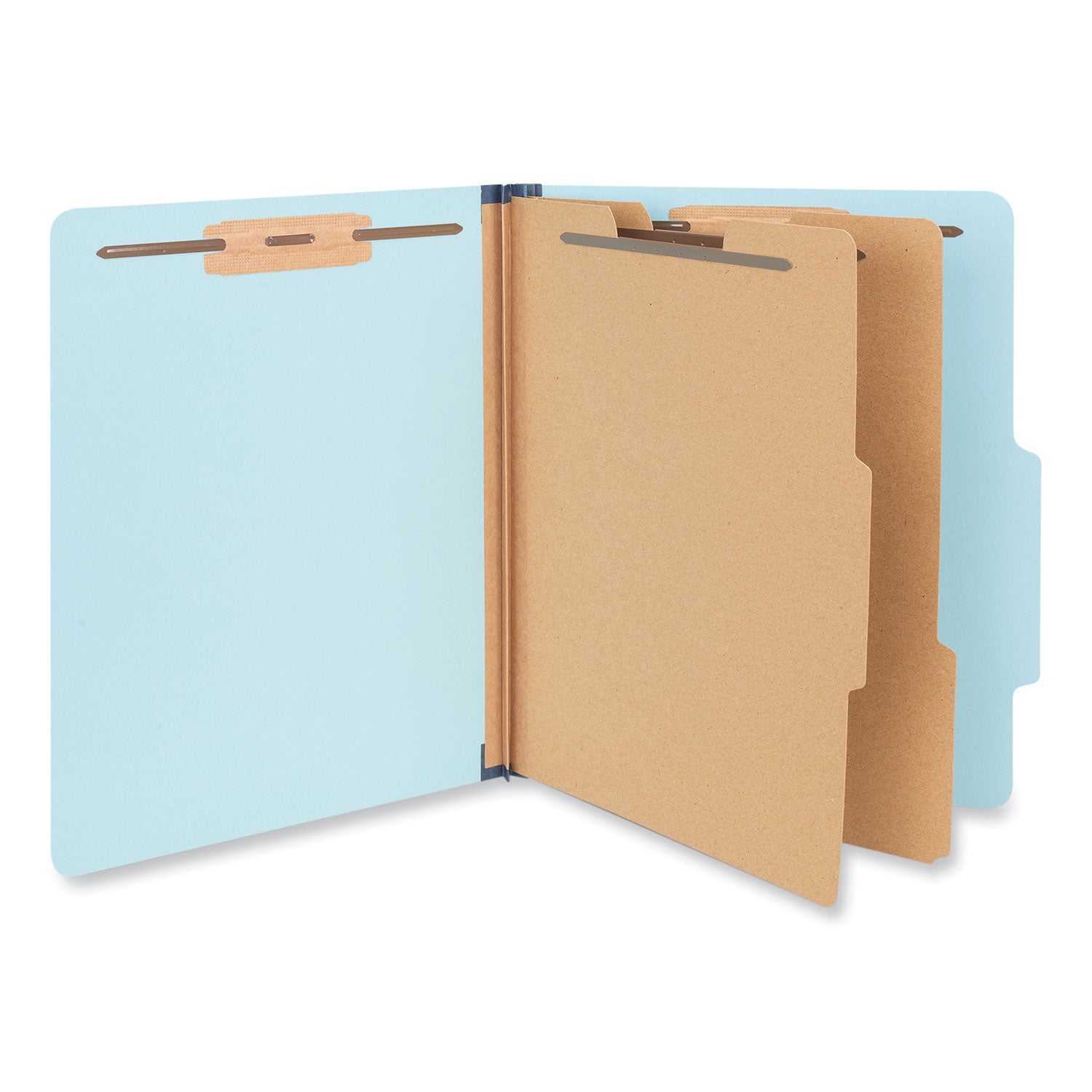 six-section-classification-folders-heavy-duty-pressboard-cover-2-dividers-6-fasteners-letter-size-light-blue-20-box_unv10409 - 1