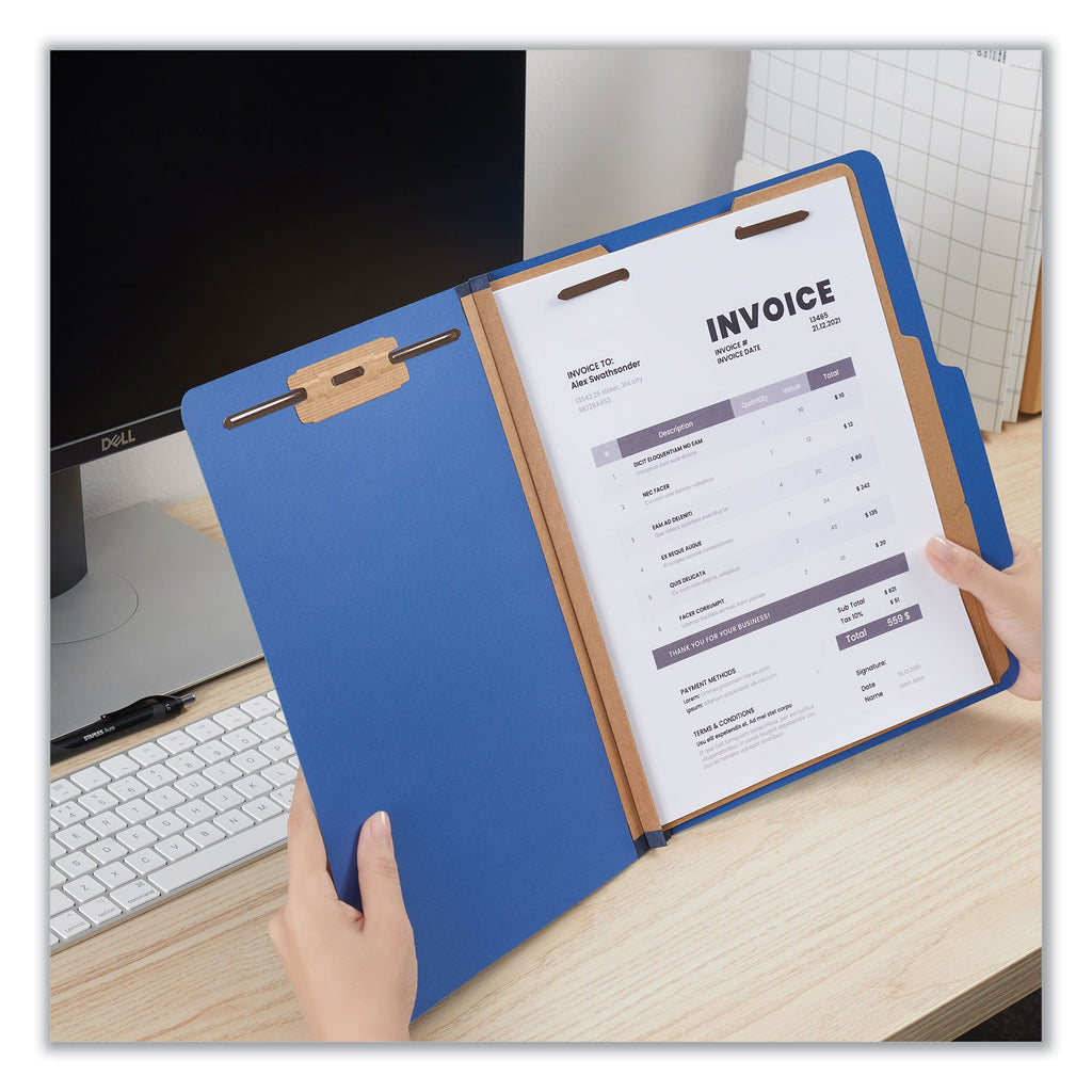 six-section-pressboard-classification-folders-25-expansion-2-dividers-6-fasteners-letter-size-blue-10-box_unv10410 - 4