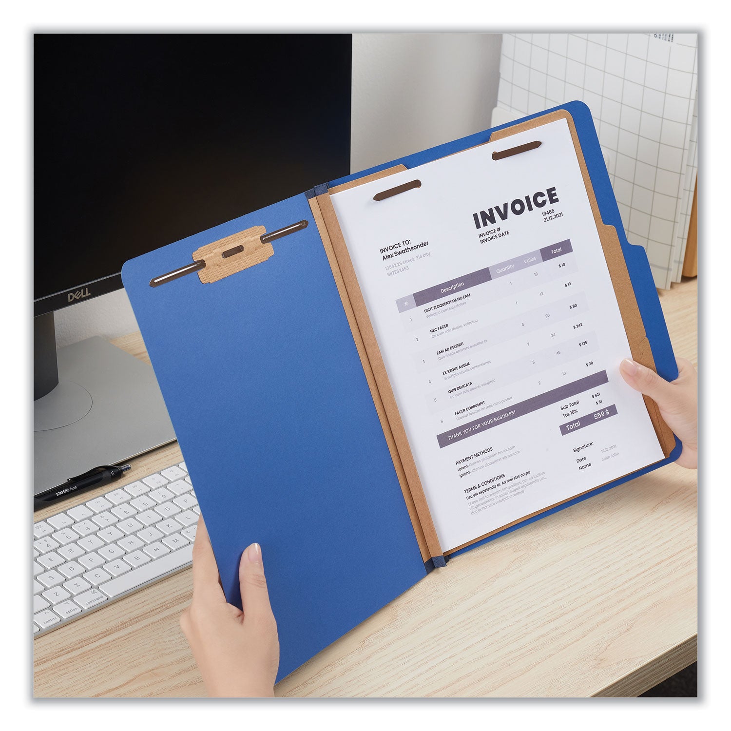 six-section-pressboard-classification-folders-25-expansion-2-dividers-6-fasteners-letter-size-blue-10-box_unv10410 - 4
