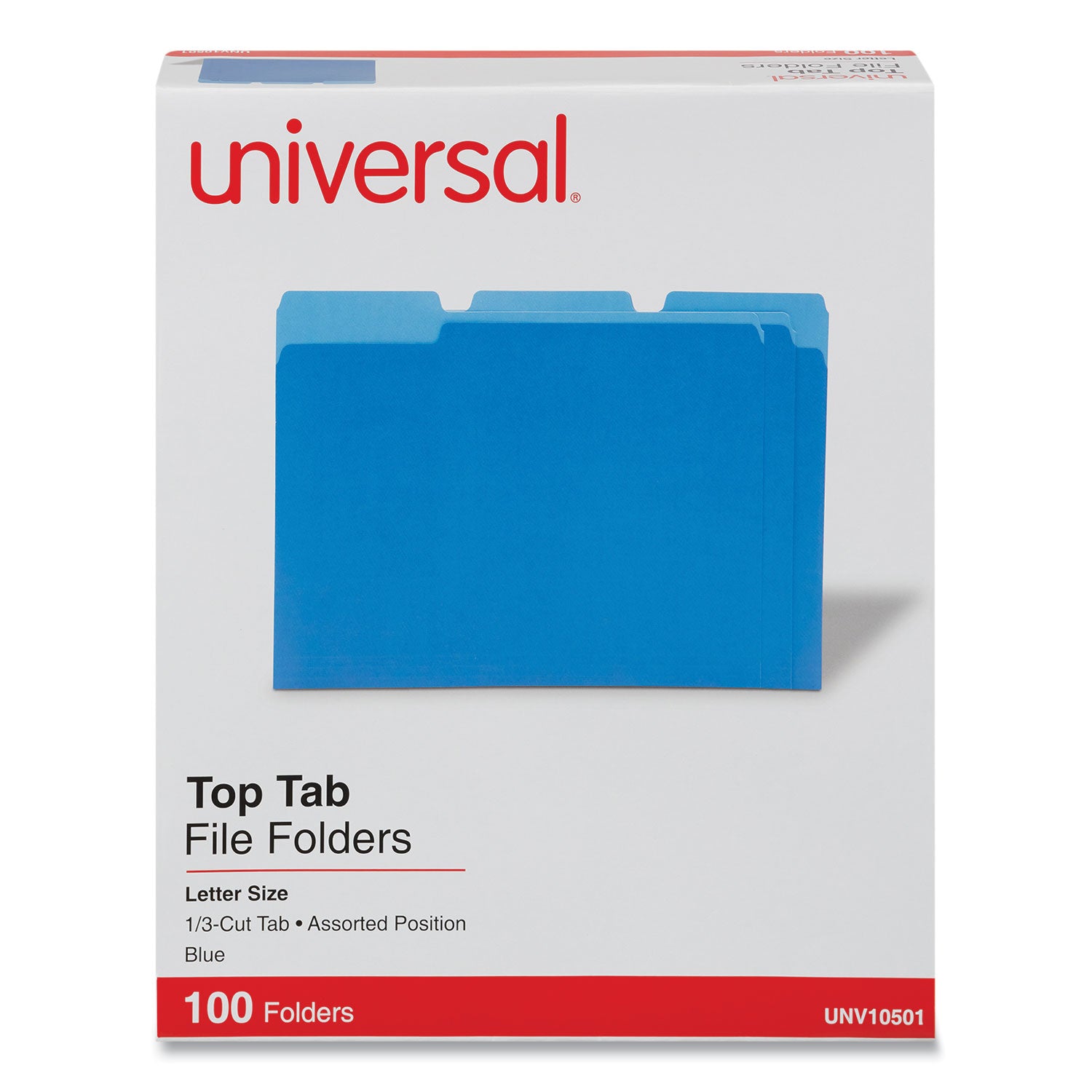 Deluxe Colored Top Tab File Folders, 1/3-Cut Tabs: Assorted, Letter Size, Blue/Light Blue, 100/Box - 
