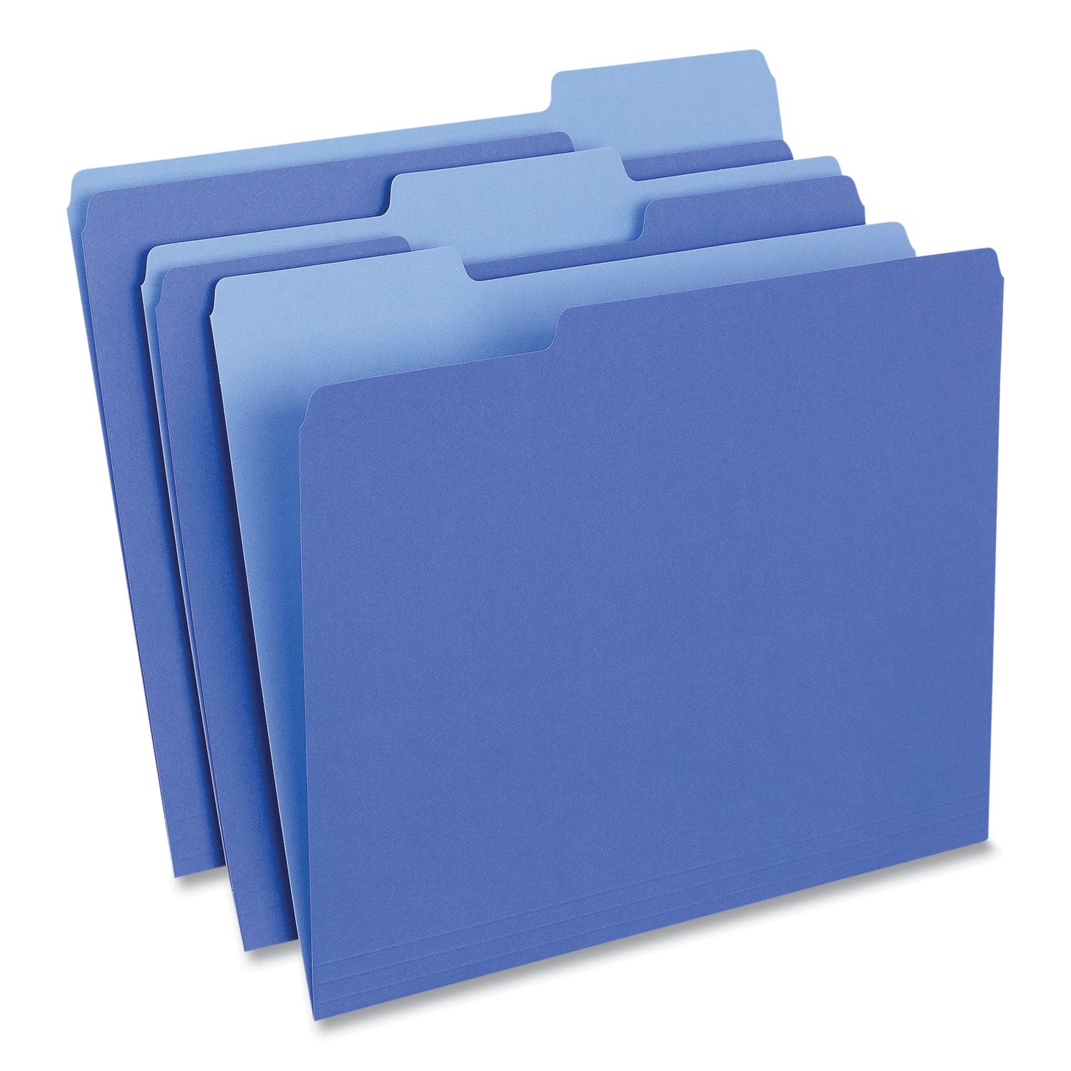 Deluxe Colored Top Tab File Folders, 1/3-Cut Tabs: Assorted, Letter Size, Blue/Light Blue, 100/Box - 