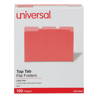 Deluxe Colored Top Tab File Folders, 1/3-Cut Tabs: Assorted, Letter Size, Red/Light Red, 100/Box