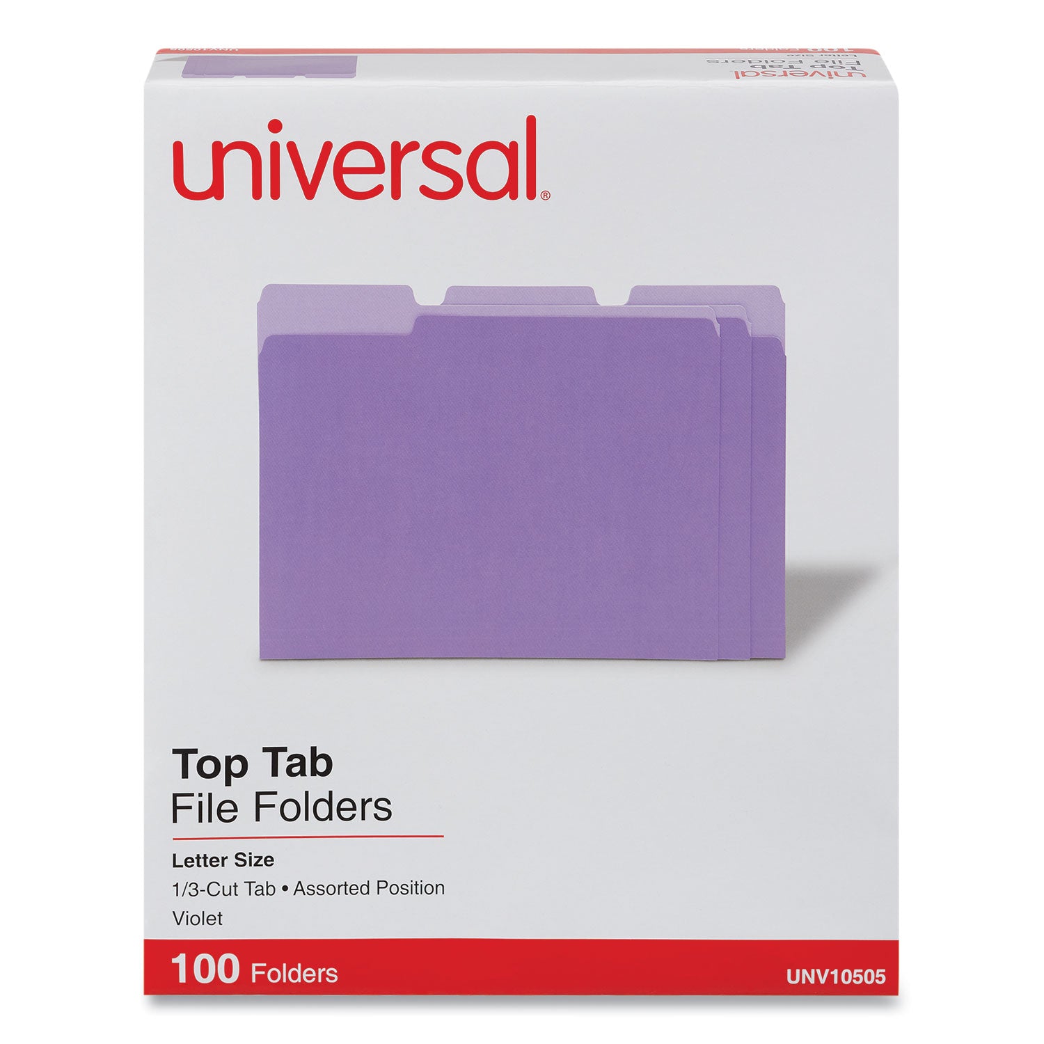 Deluxe Colored Top Tab File Folders, 1/3-Cut Tabs: Assorted, Letter Size, Violet/Light Violet, 100/Box - 