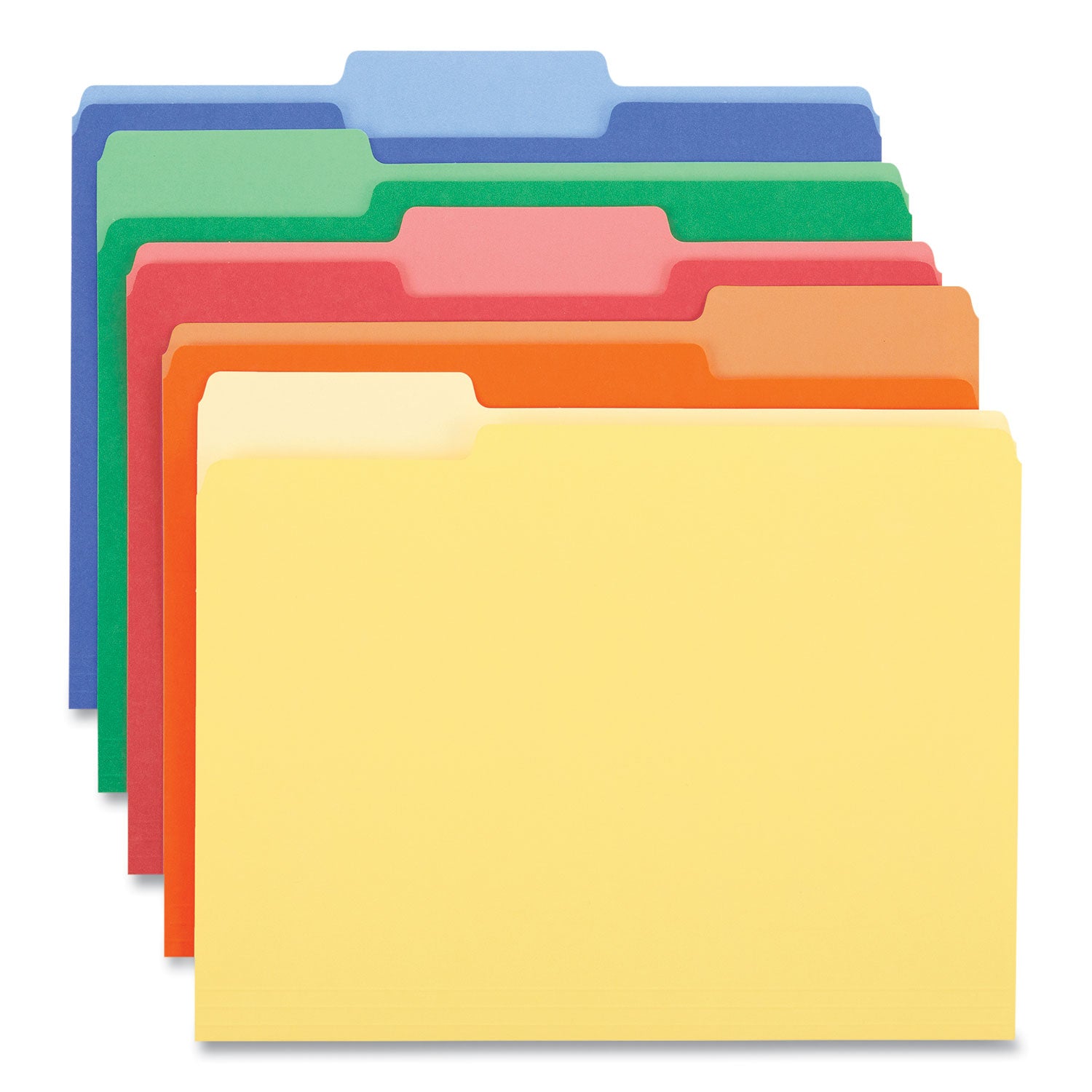 Deluxe Colored Top Tab File Folders, 1/3-Cut Tabs: Assorted, Letter Size, Assorted Colors, 100/Box - 