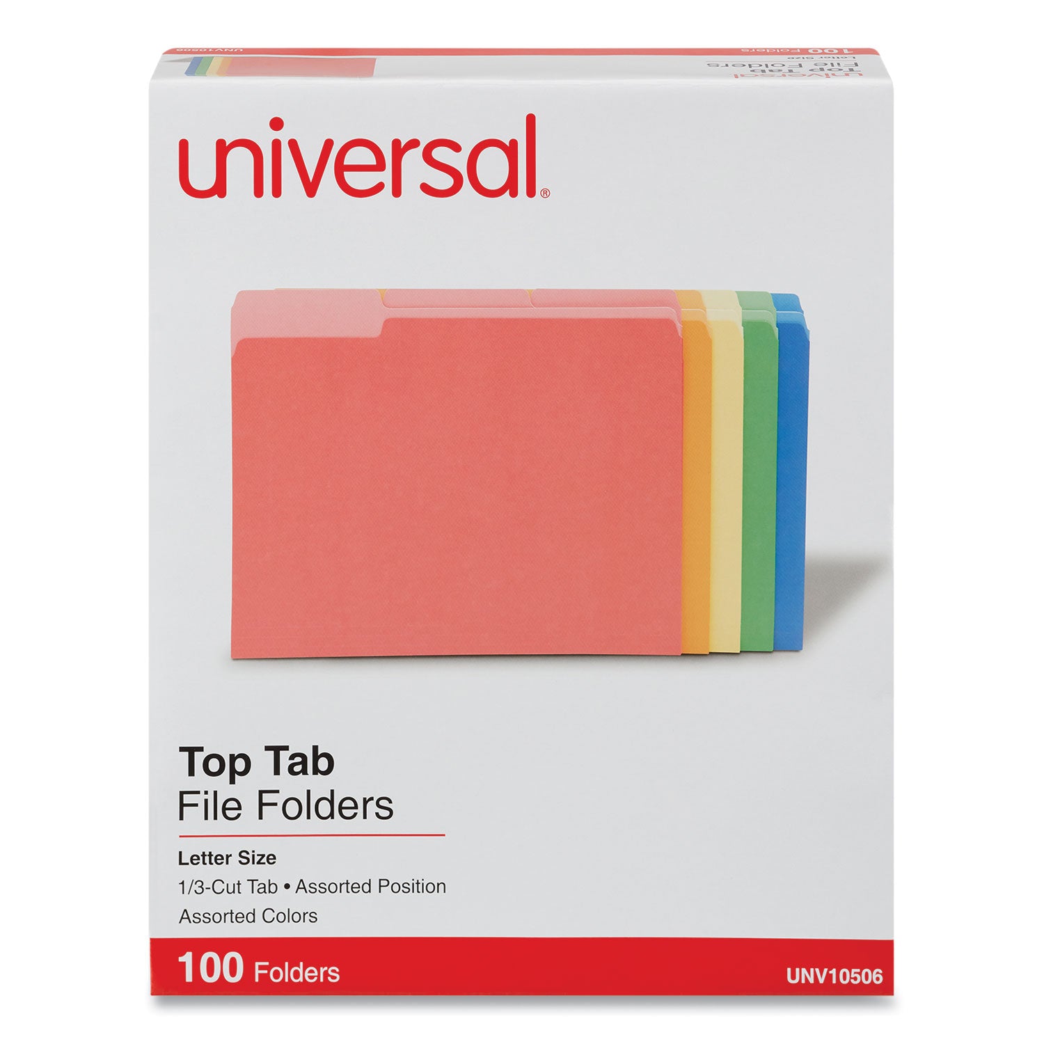 Deluxe Colored Top Tab File Folders, 1/3-Cut Tabs: Assorted, Letter Size, Assorted Colors, 100/Box - 