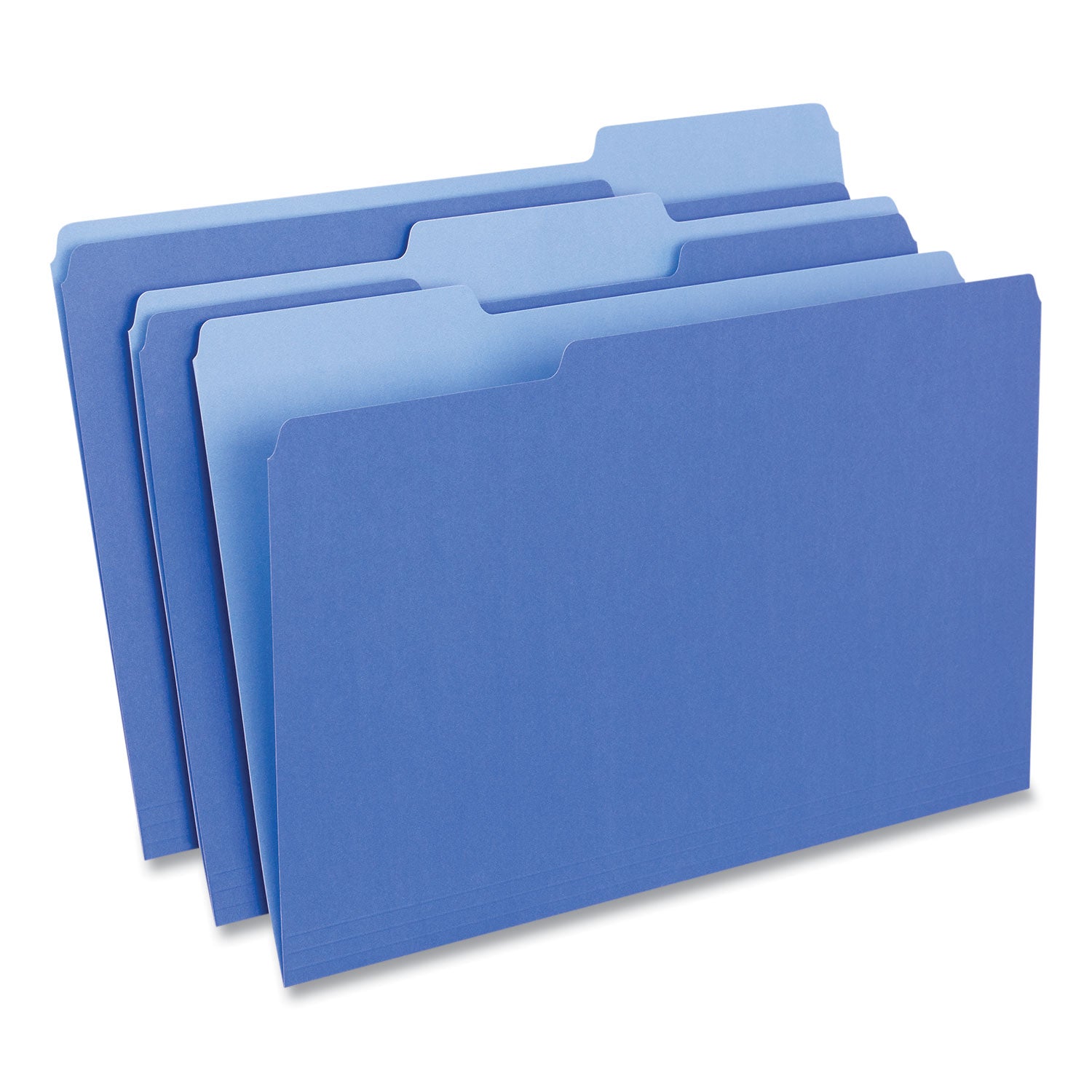 Deluxe Colored Top Tab File Folders, 1/3-Cut Tabs: Assorted, Legal Size, Blue/Light Blue, 100/Box - 