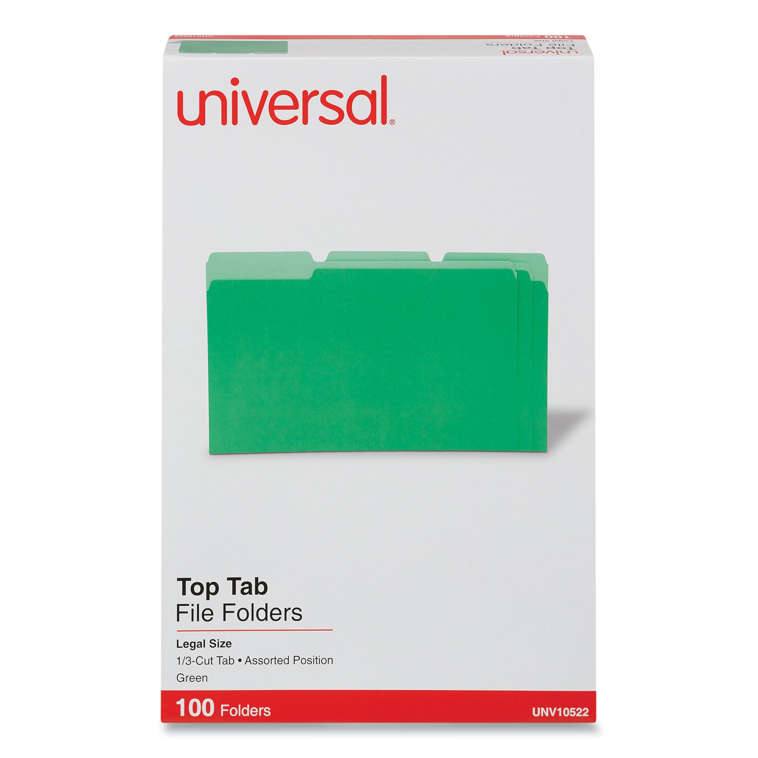 Deluxe Colored Top Tab File Folders, 1/3-Cut Tabs: Assorted, Legal Size, Bright Green/Light Green, 100/Box - 1