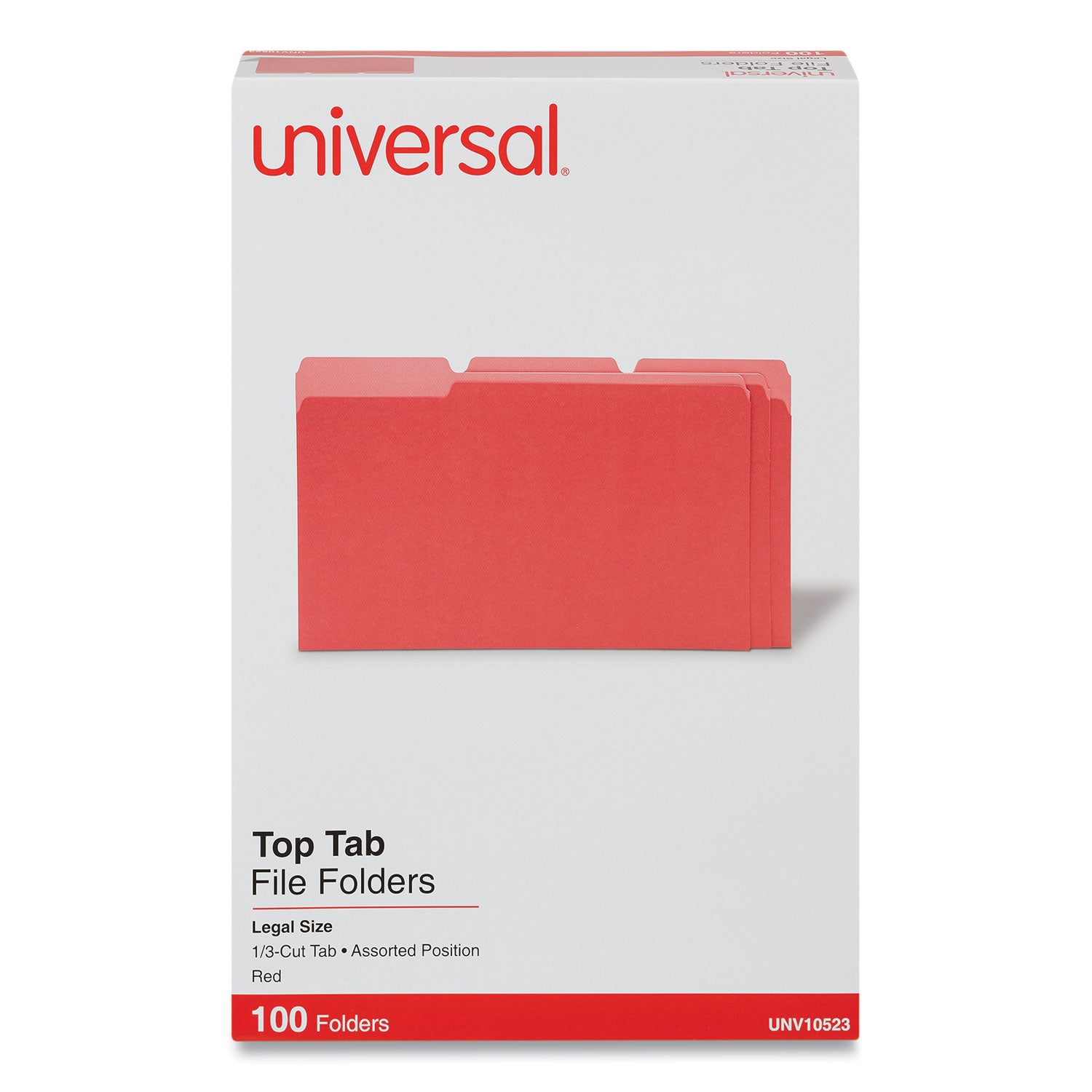 Deluxe Colored Top Tab File Folders, 1/3-Cut Tabs: Assorted, Legal Size, Red/Light Red, 100/Box - 