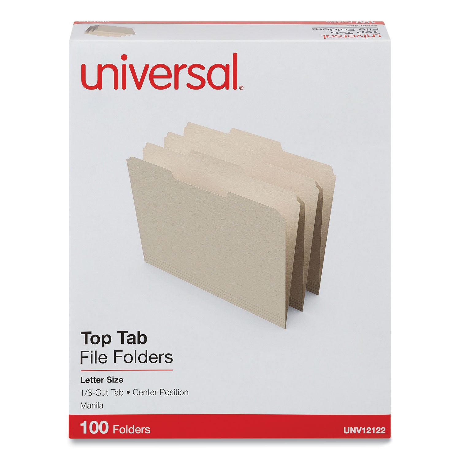 Top Tab File Folders, 1/3-Cut Tabs: Center Position, Letter Size, 0.75" Expansion, Manila, 100/Box - 