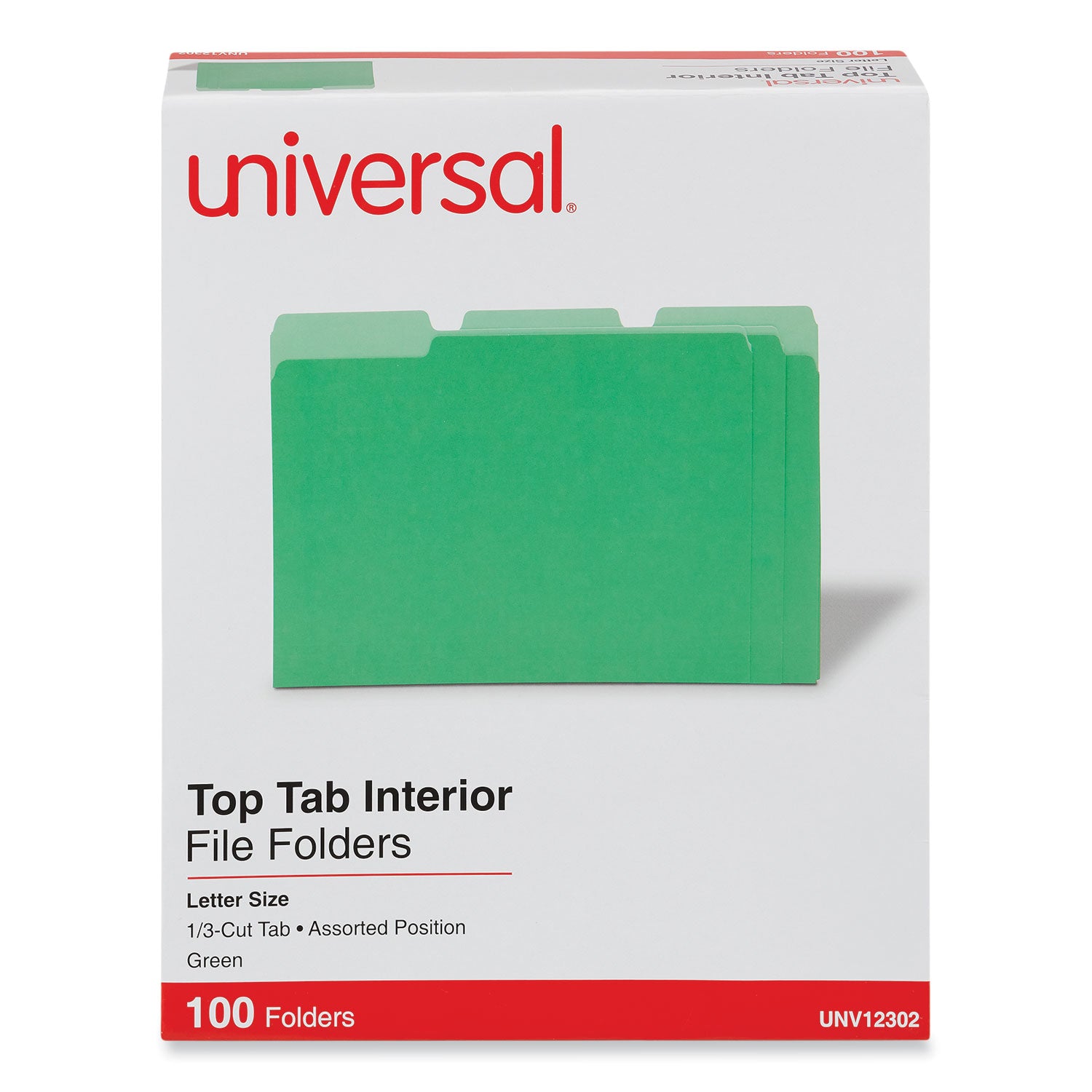 Interior File Folders, 1/3-Cut Tabs: Assorted, Letter Size, 11-pt Stock, Green, 100/Box - 